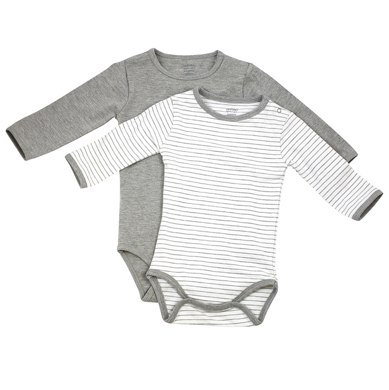 Venice Stripe Jersey Long Sleeve Baby Romper Bodysuit - 2 Pack (2 Colors)