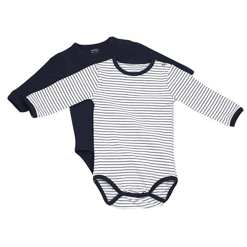 Venice Stripe Jersey Long Sleeve Baby Romper Bodysuit - 2 Pack (2 Colors)