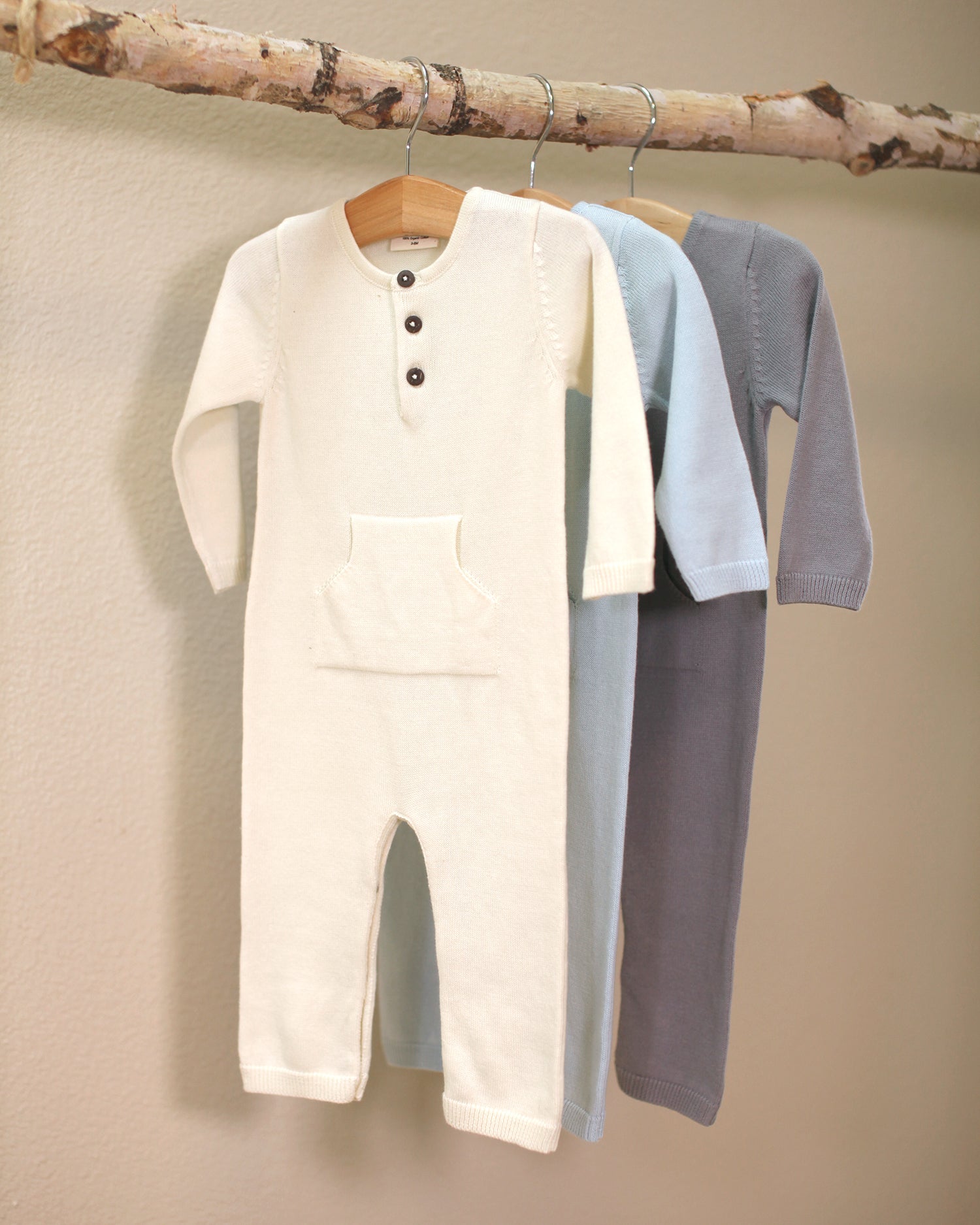 Milan Knit Kangaroo Pocket Baby Jumpsuit Coverall (3 Colors)