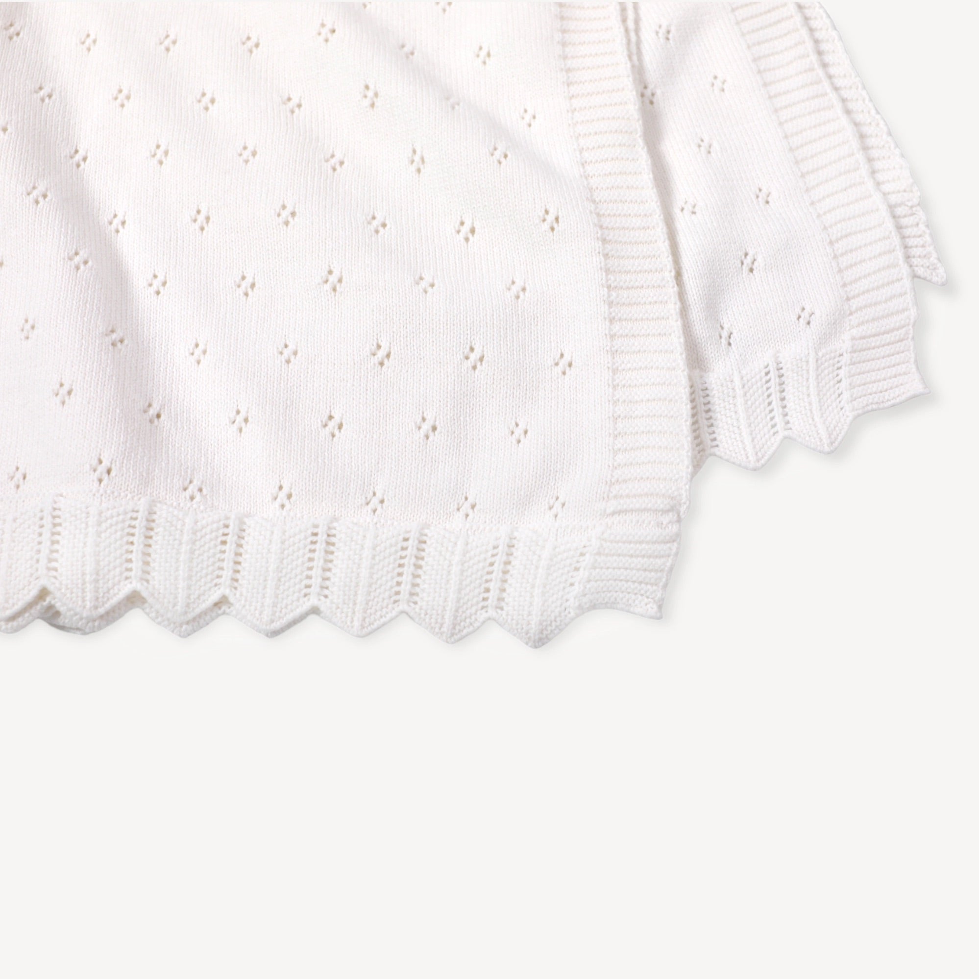 Milan Dove White Classic Pointelle Knit Baby Blanket (Organic Cotton)