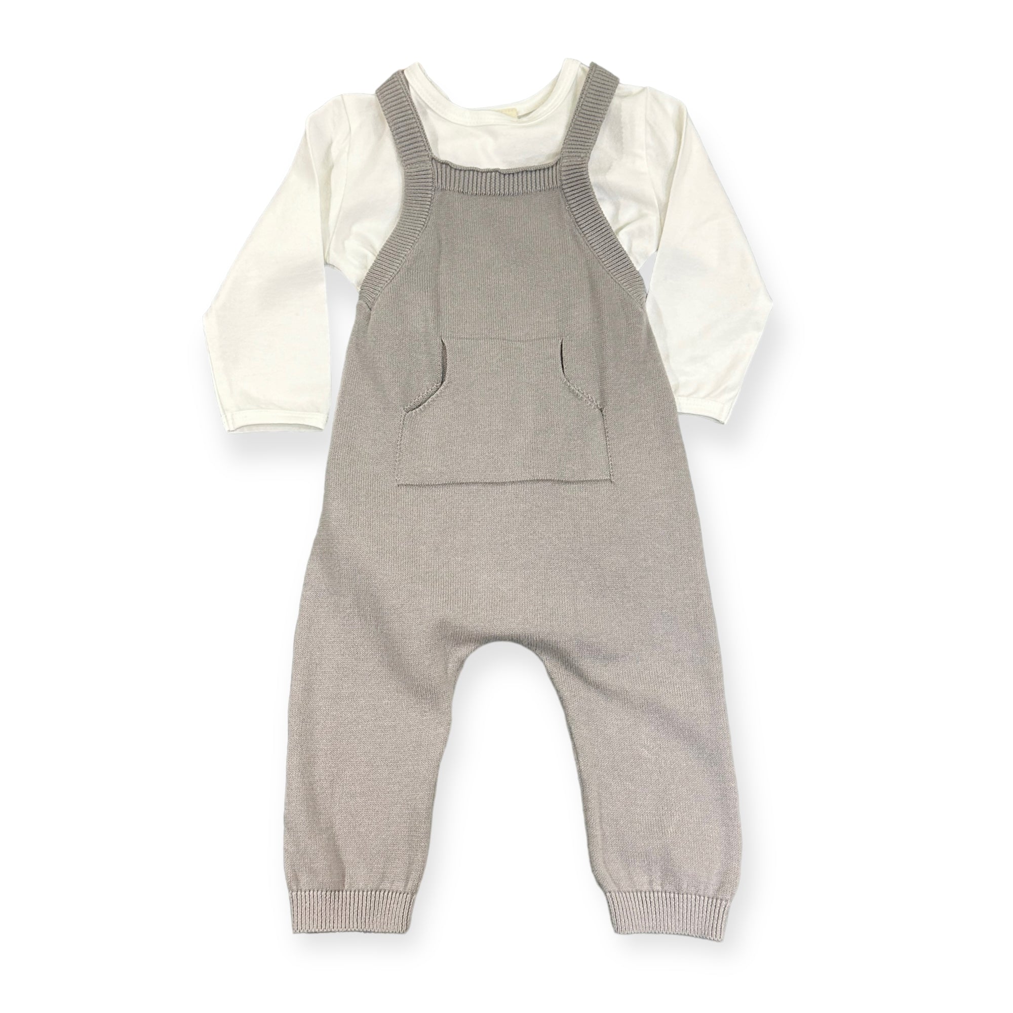 Milan Knit Kangaroo Pocket Overall Romper + Bodysuit Set (2 Colors)