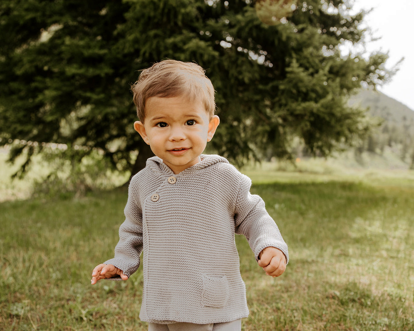 Milan Pastel Knit Hooded Button Jacket (Organic Cotton) -4 Colors