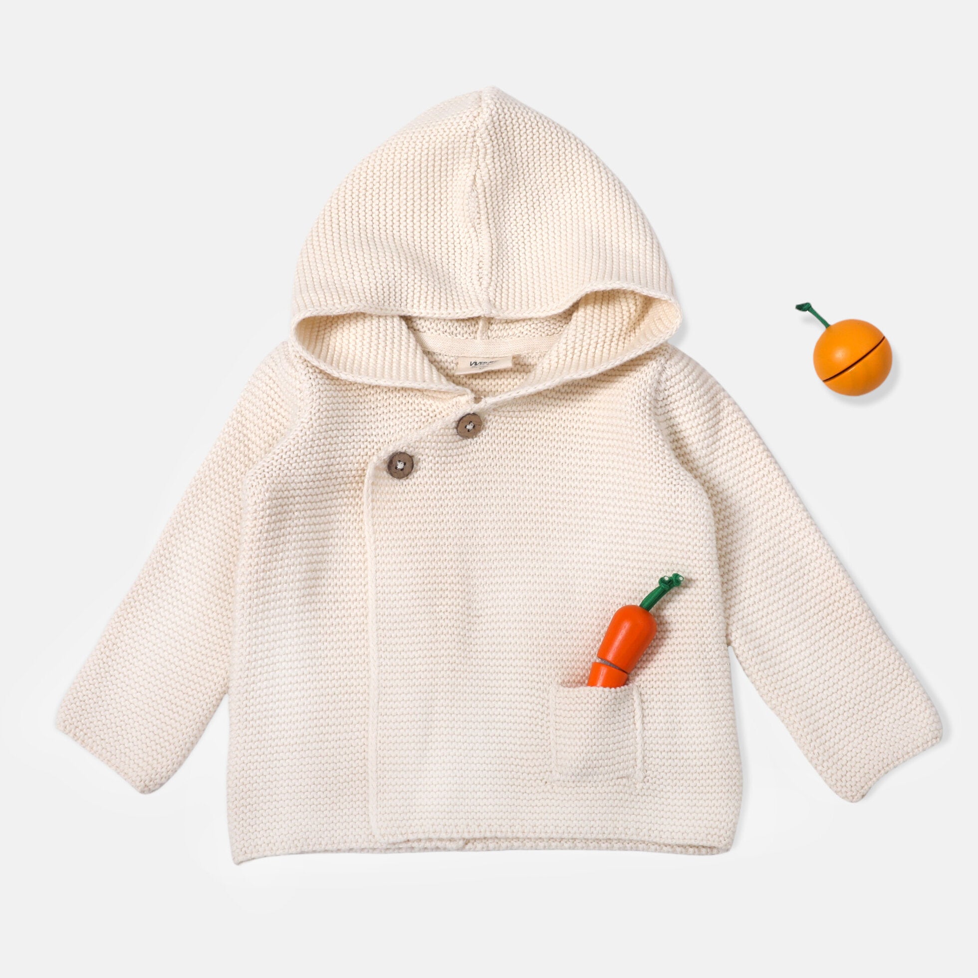 Milan Earthy Hooded Button Sweater Knit Baby Jacket (Organic Cotton) - 2 Colors