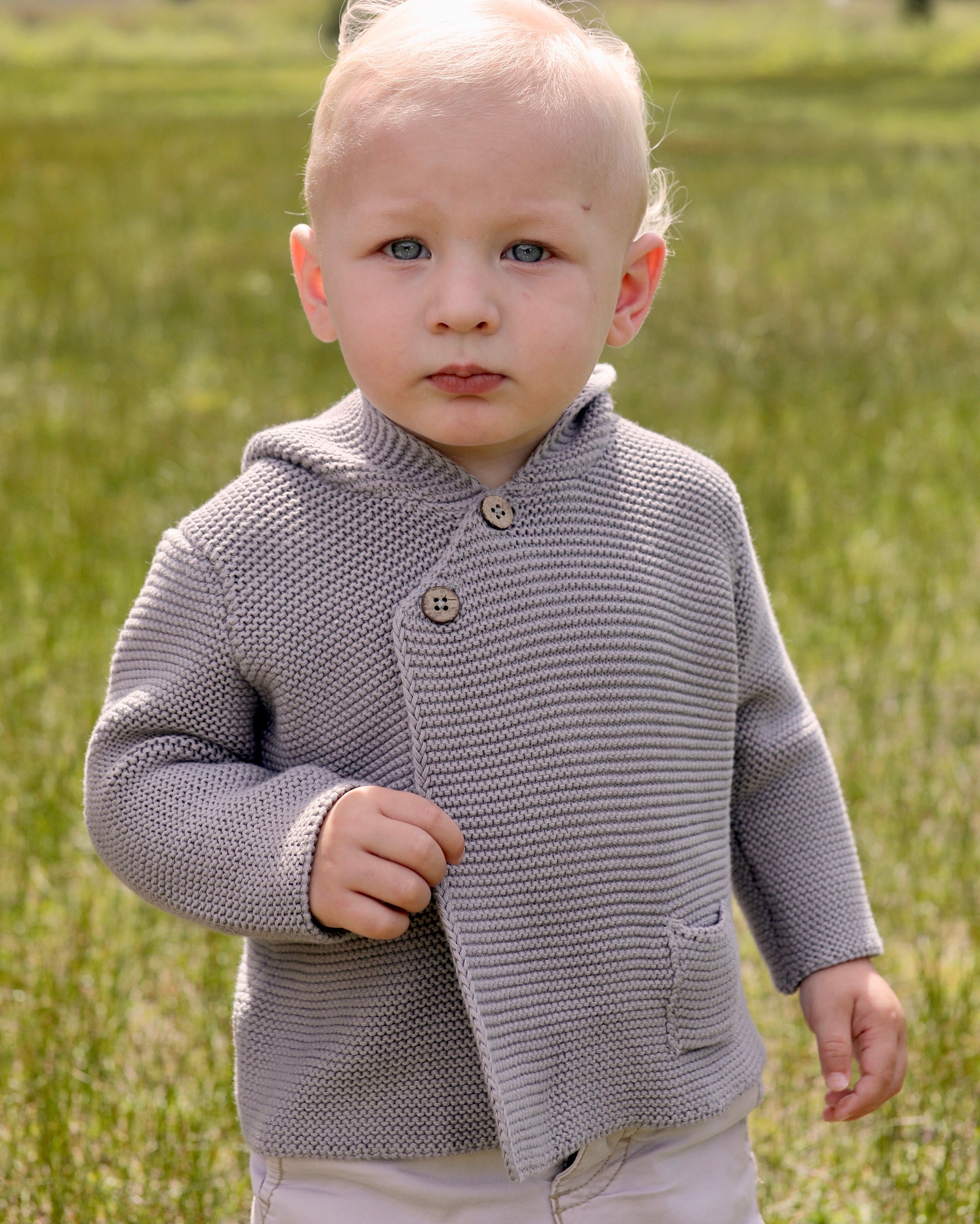 Milan Pastel Knit Hooded Button Jacket (Organic Cotton) -4 Colors