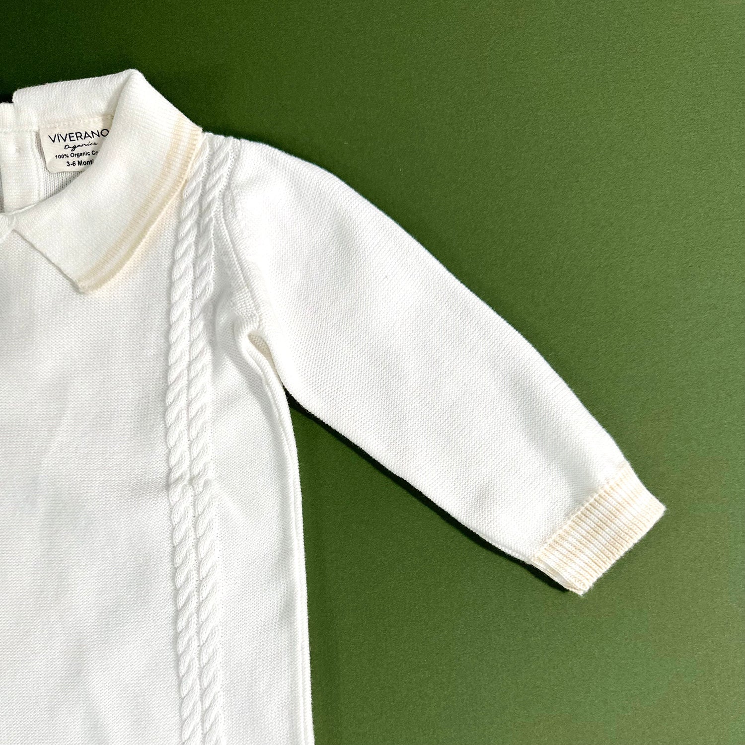 Milan Dove White Cable Knit Baby Jumpsuit (Organic Cotton)