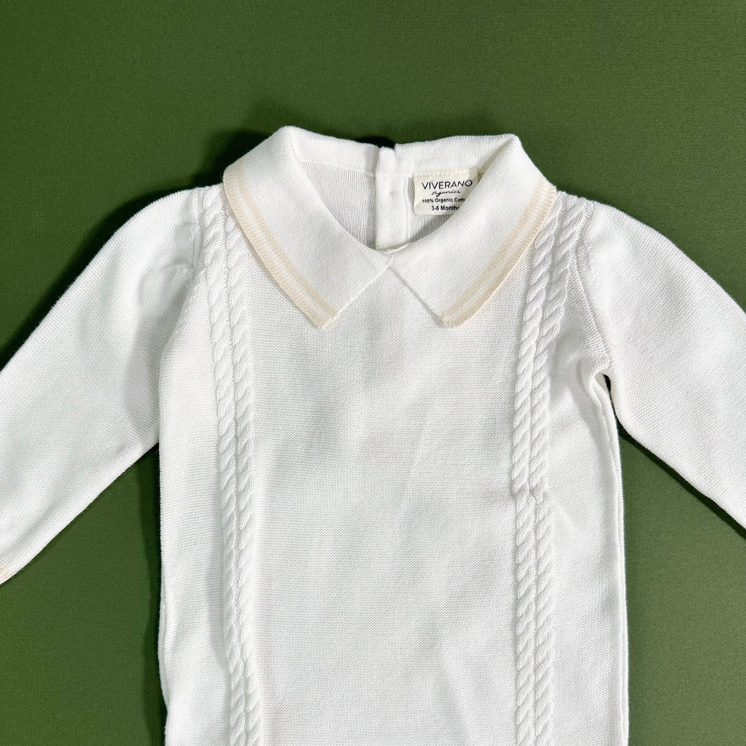 Milan Dove White Cable Knit Baby Jumpsuit (Organic Cotton)