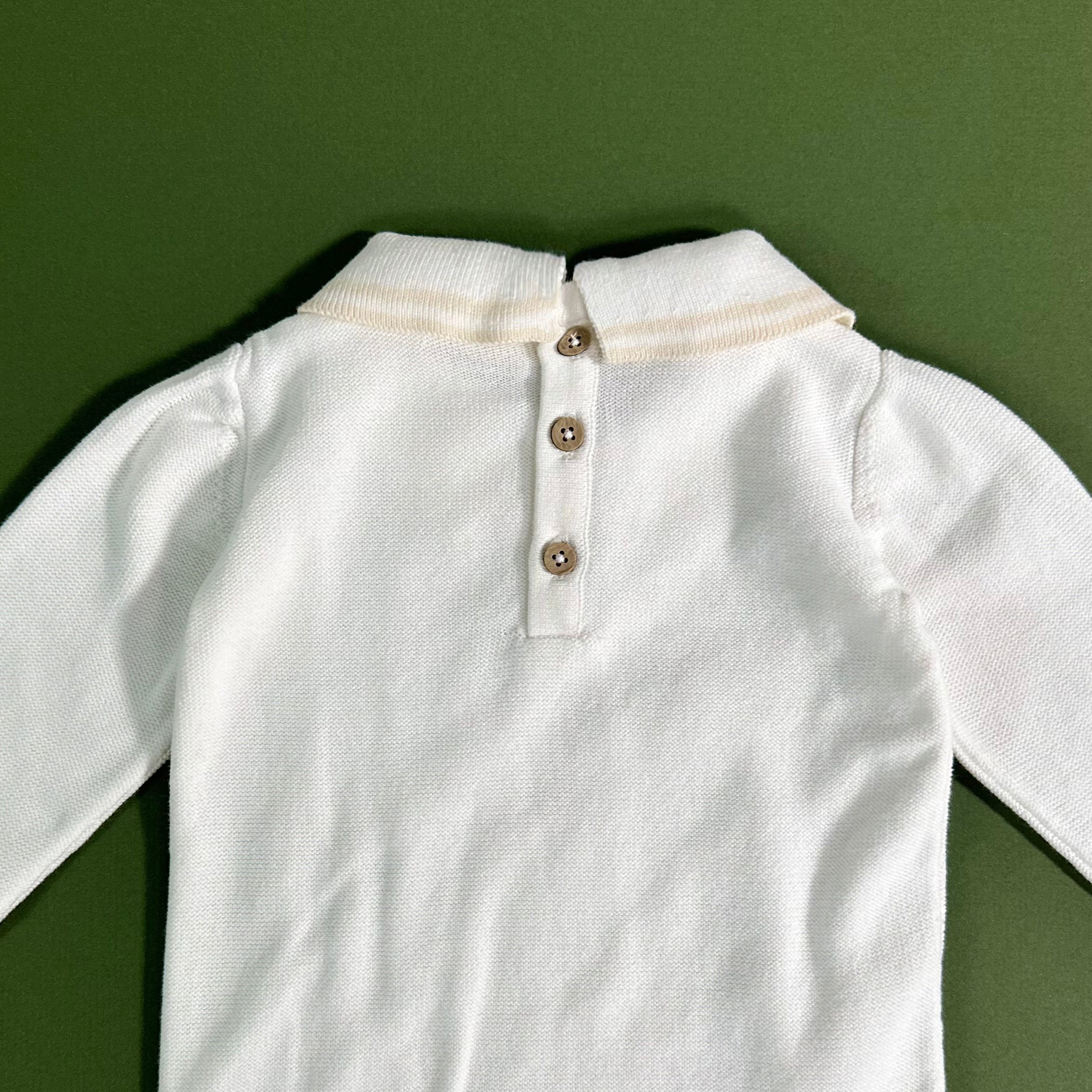 Milan Dove White Cable Knit Baby Jumpsuit (Organic Cotton)