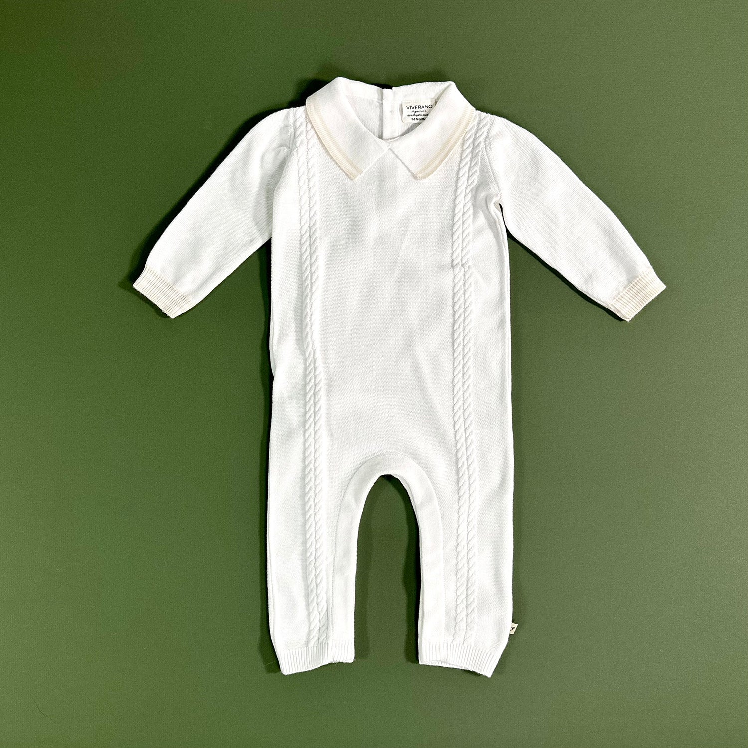 Milan Dove White Cable Knit Baby Jumpsuit (Organic Cotton)
