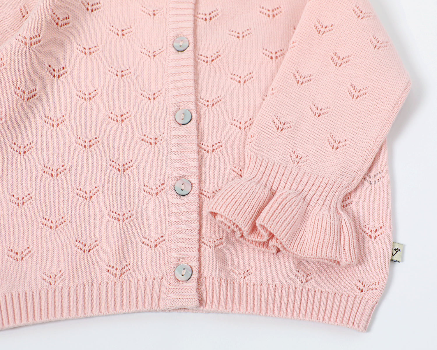 Milan Pointelle Knit Ruffle Baby Cardigan Sweater (Organic) - 2 Colors