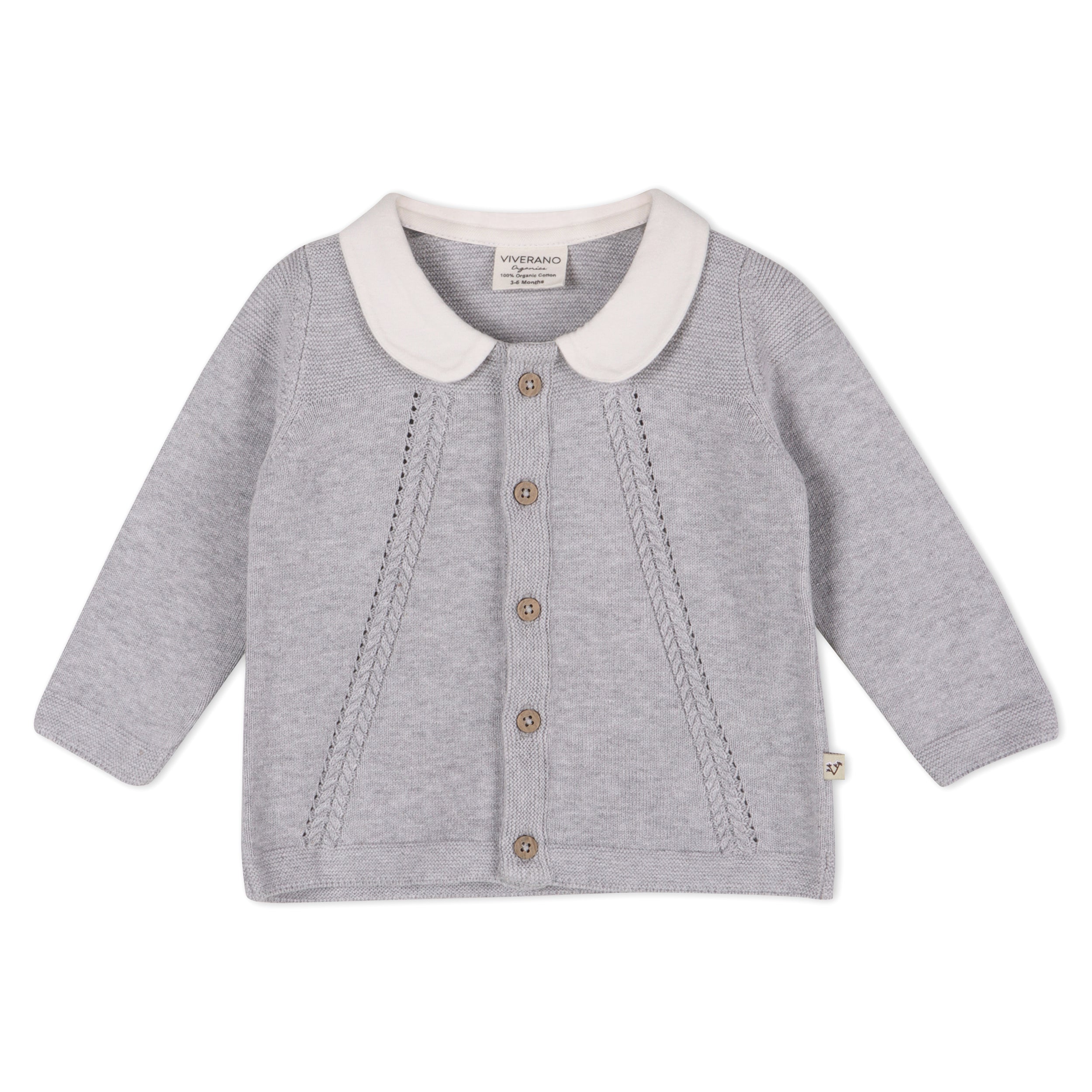 Milan Peter Pan Cable Knit Baby Cardigan Sweater (Organic Cotton)