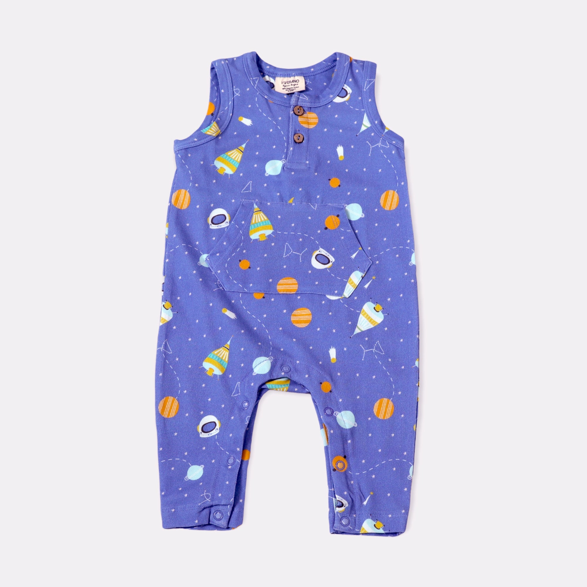 Space Dream Sleeveless Kangaroo Pocket Baby Jumpsuit Romper (Organic Cotton)