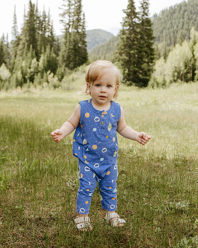 Space Dream Sleeveless Kangaroo Pocket Baby Jumpsuit Romper (Organic Cotton)