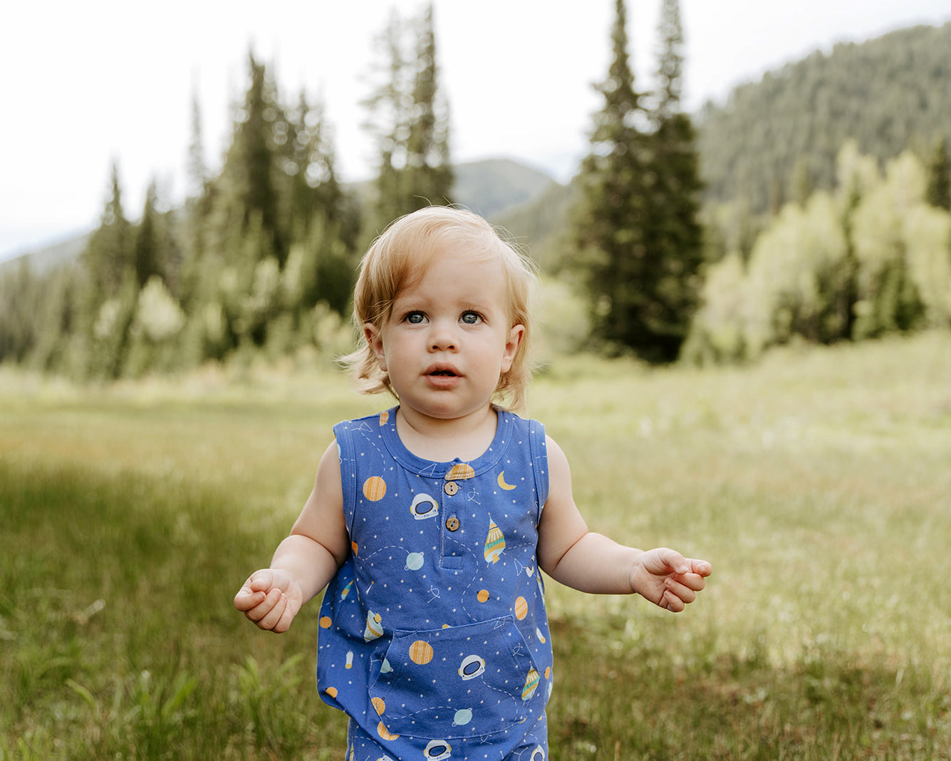 Space Dream Sleeveless Kangaroo Pocket Baby Jumpsuit Romper (Organic Cotton)