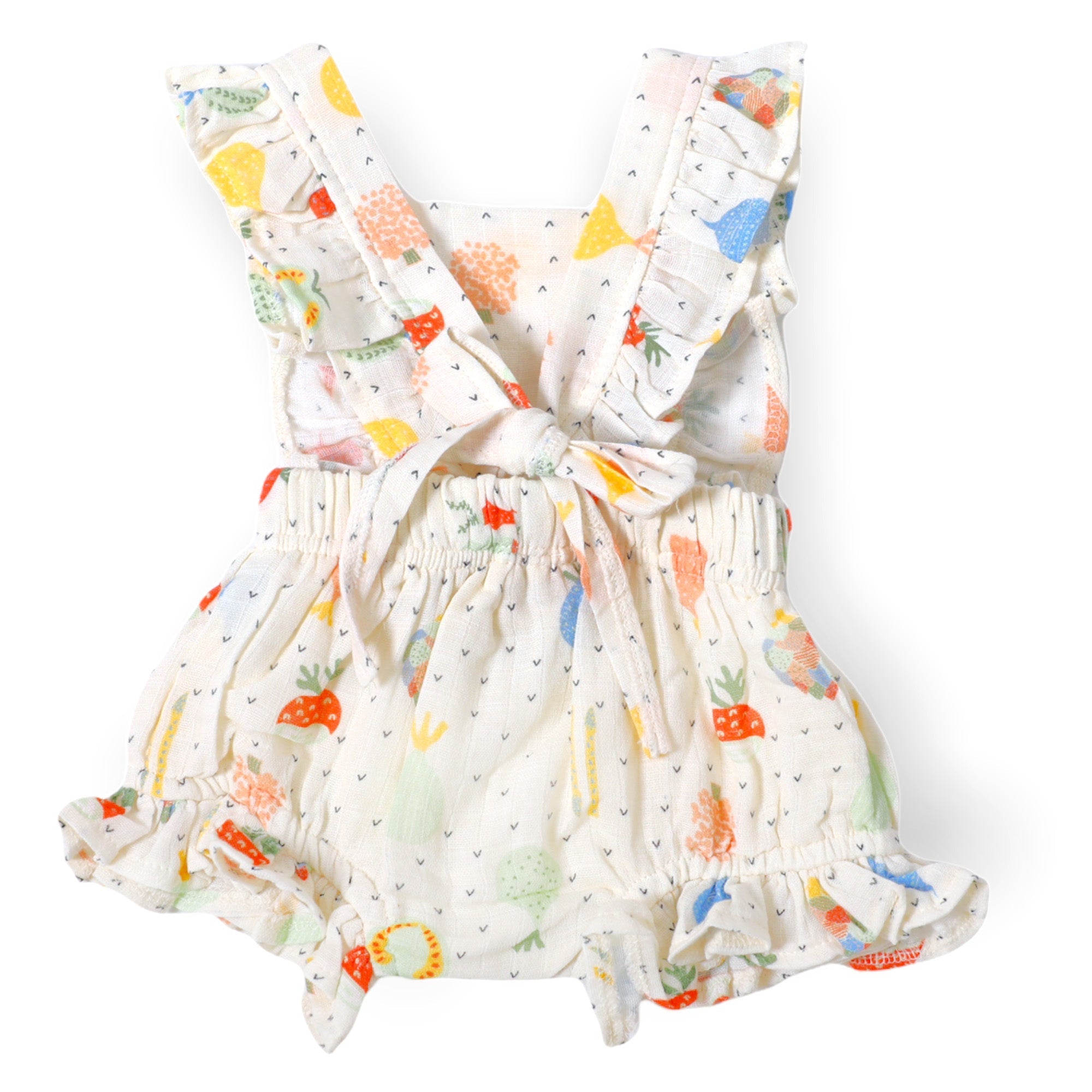 Veggie Salad Ruffled Tie Back Short Romper (Organic Muslin)