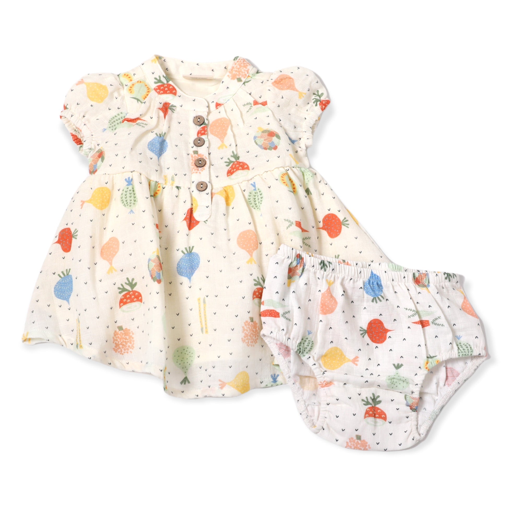 Veggie Puff Sleeve Dress + Bloomer (Organic Muslin)