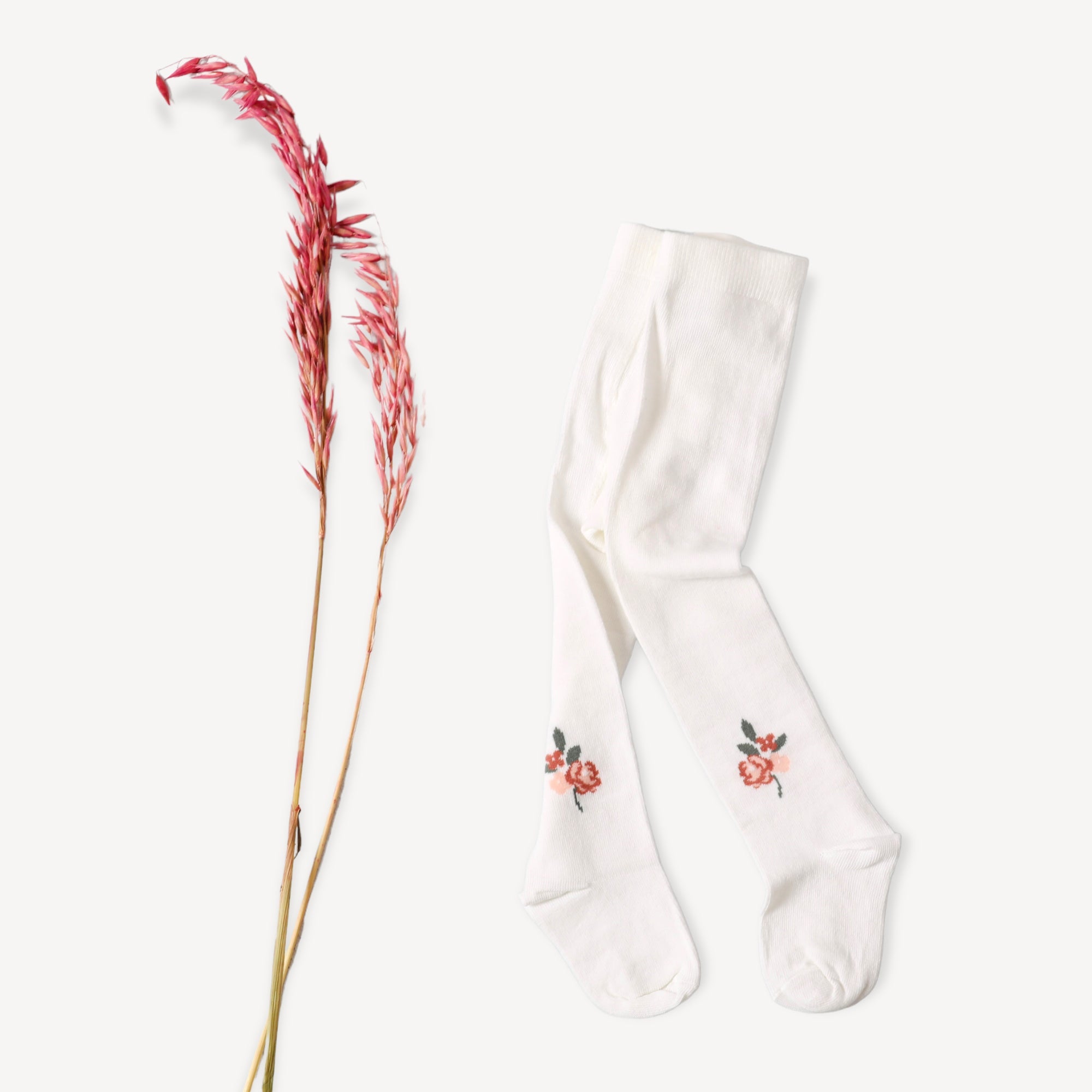 Fine Knit Baby Girl Tights (Floral Jacquard - Organic Blend)
