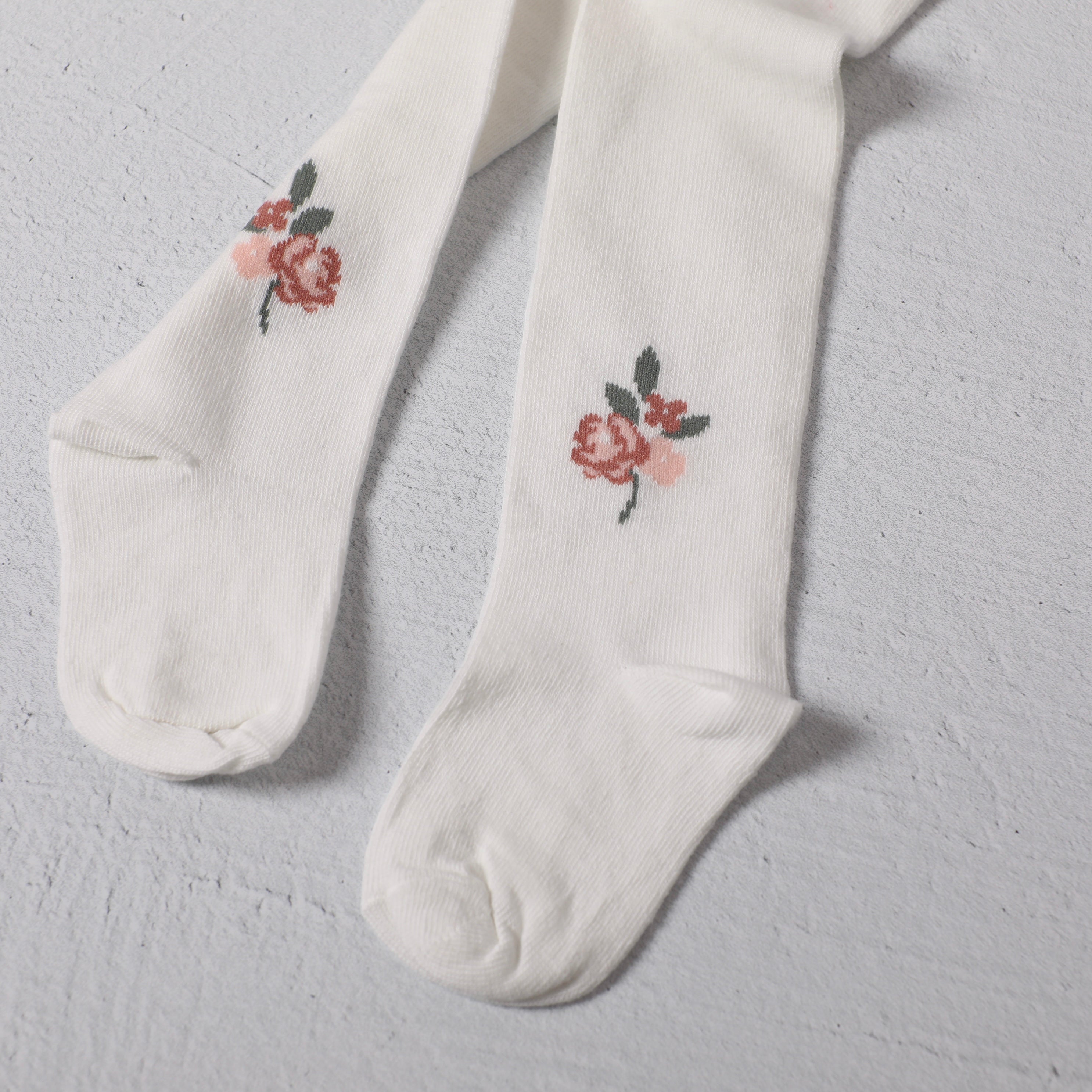 Fine Knit Baby Girl Tights (Floral Jacquard - Organic Blend)