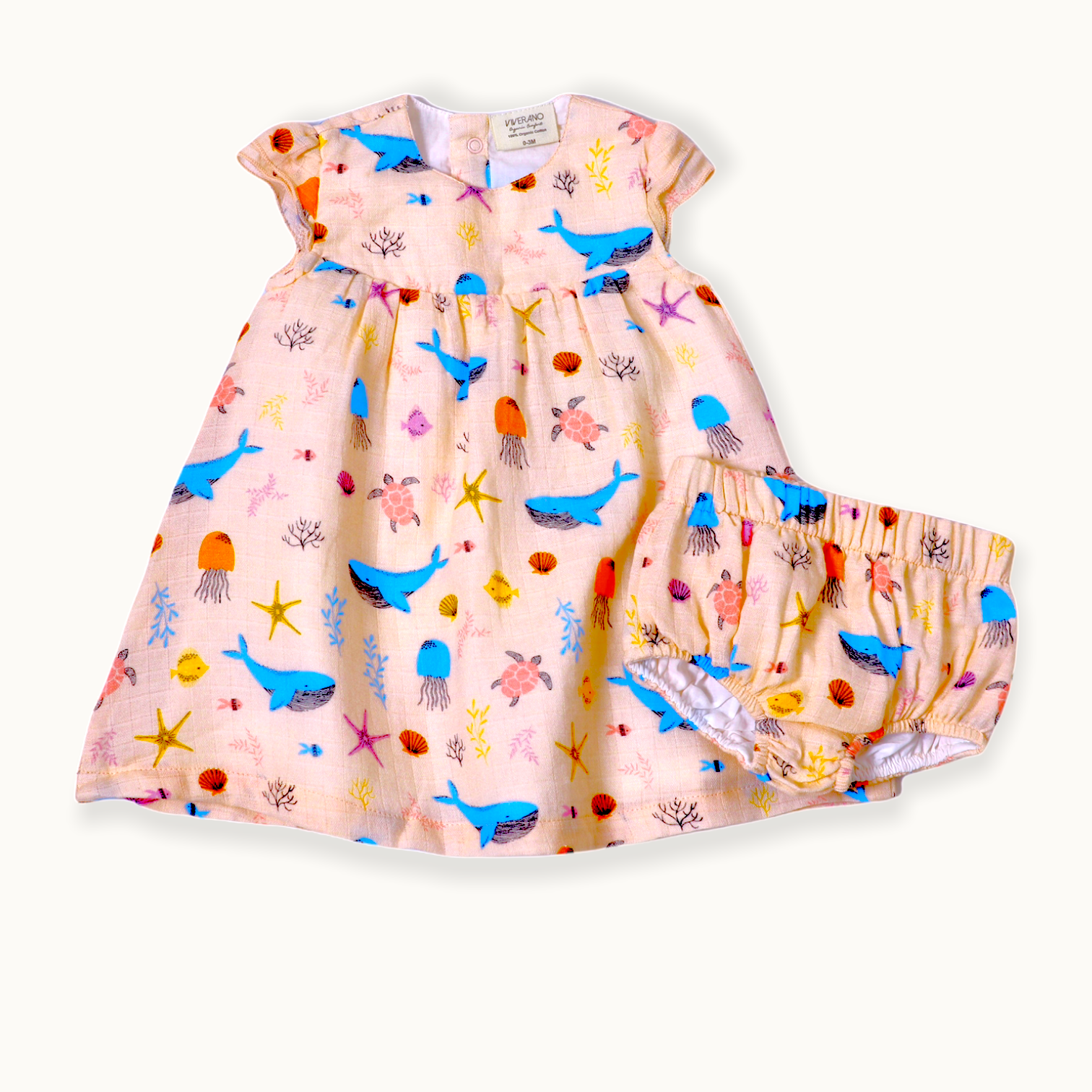 Ocean Bora Bora Ruffled Cap Sleeve Baby Dress+ Bloomer Set