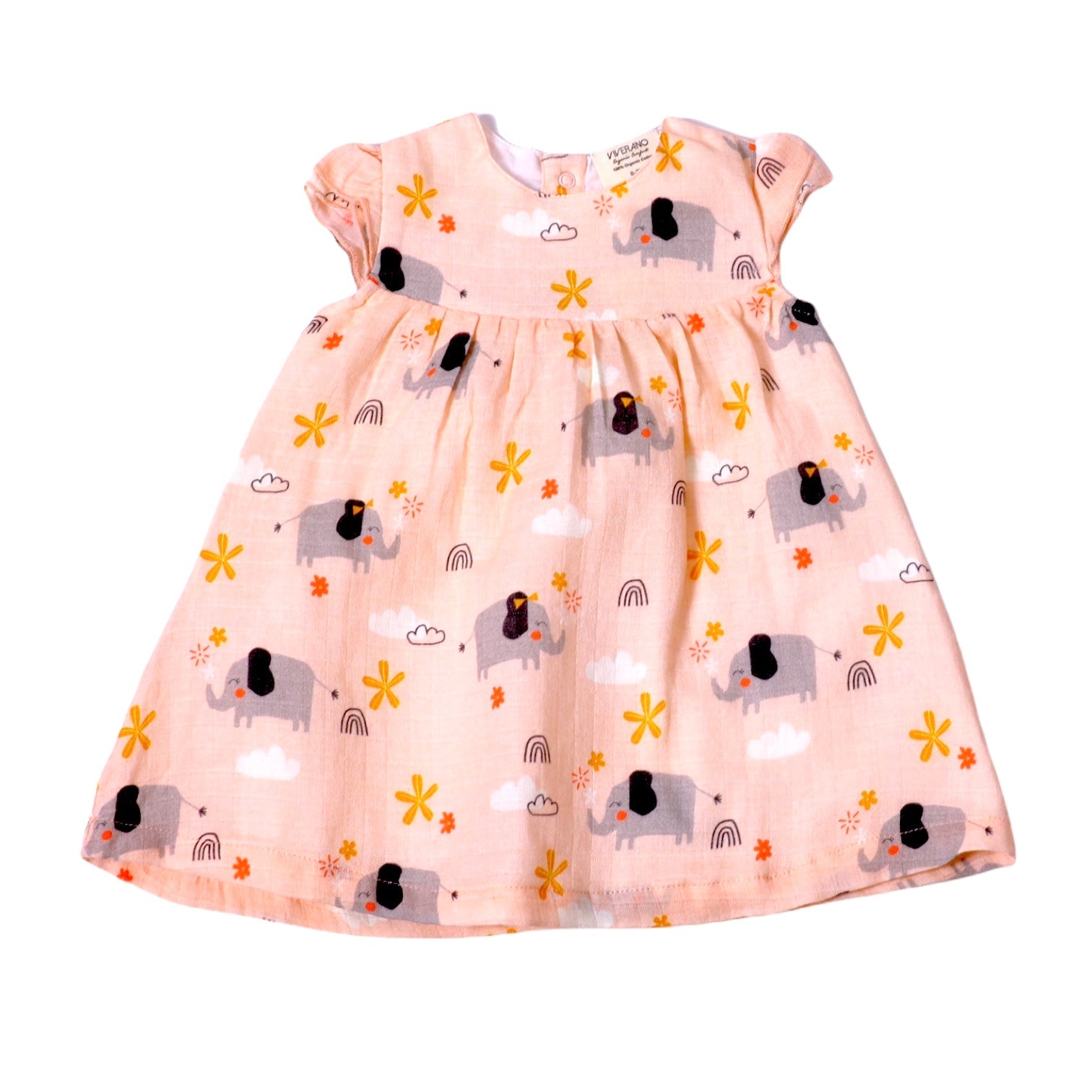 Elephant Ruffled Cap Sleeve Baby Dress+ Bloomer Set (Organic)