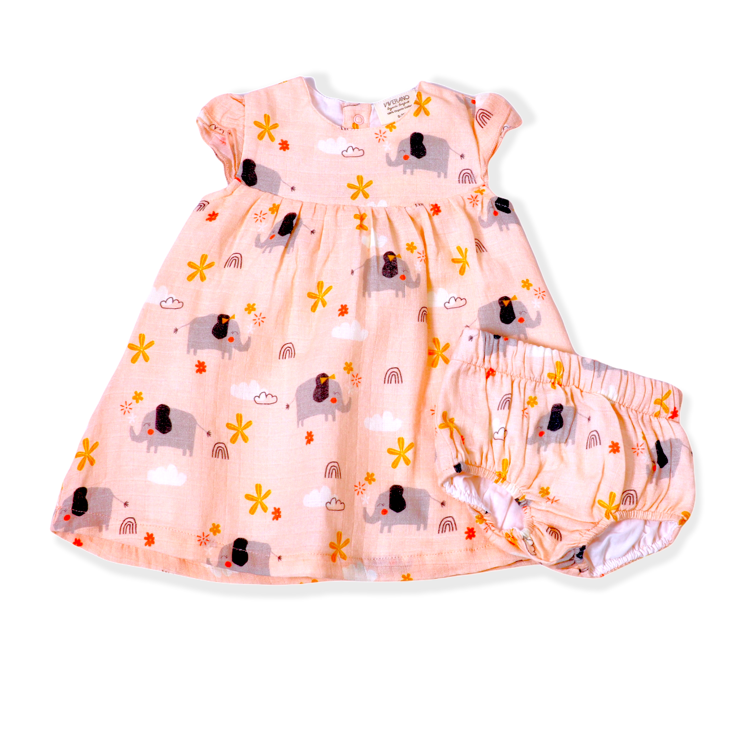 Elephant Ruffled Cap Sleeve Baby Dress+ Bloomer Set (Organic)