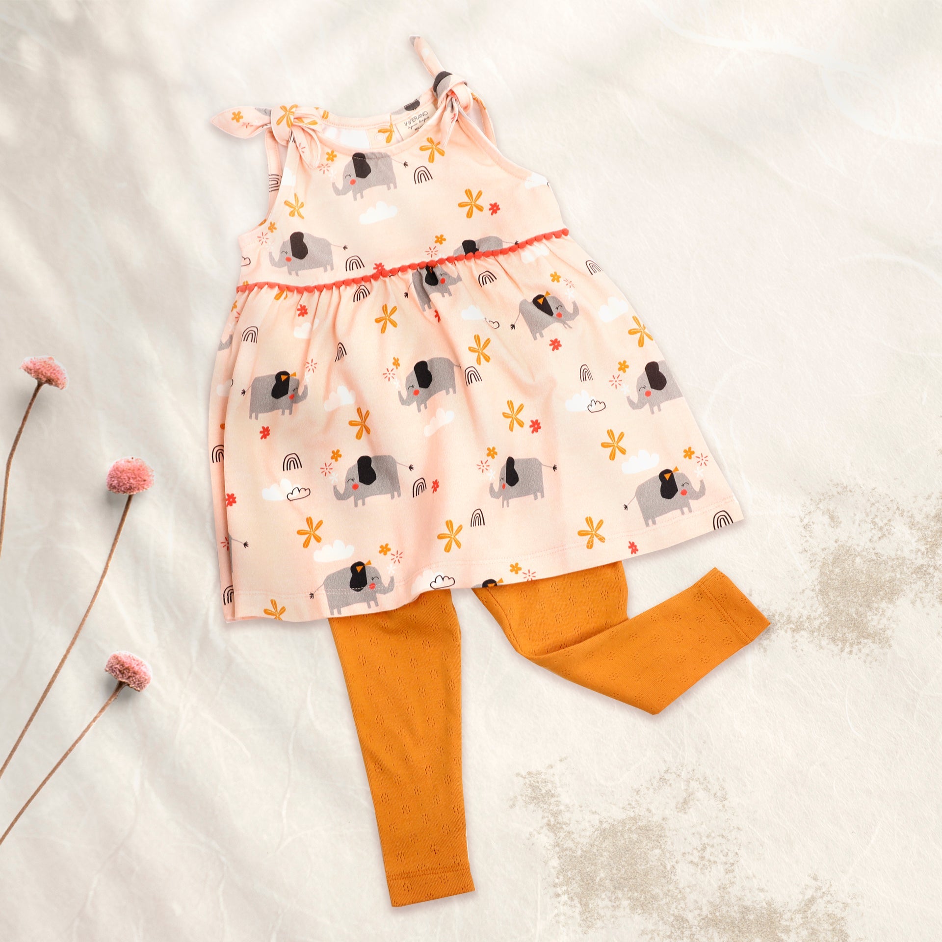 Elephant Shoulder Knot Dress + Bloomer SET(Organic Cotton)