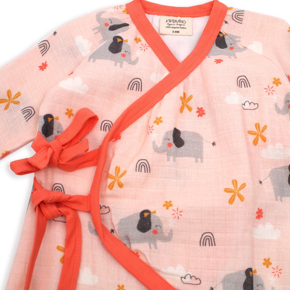 Elephant Baby Kimono Coverall (Organic Muslin)