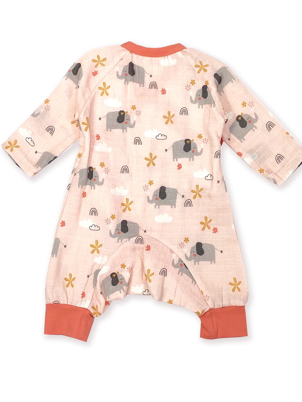 Elephant Baby Kimono Coverall (Organic Muslin)