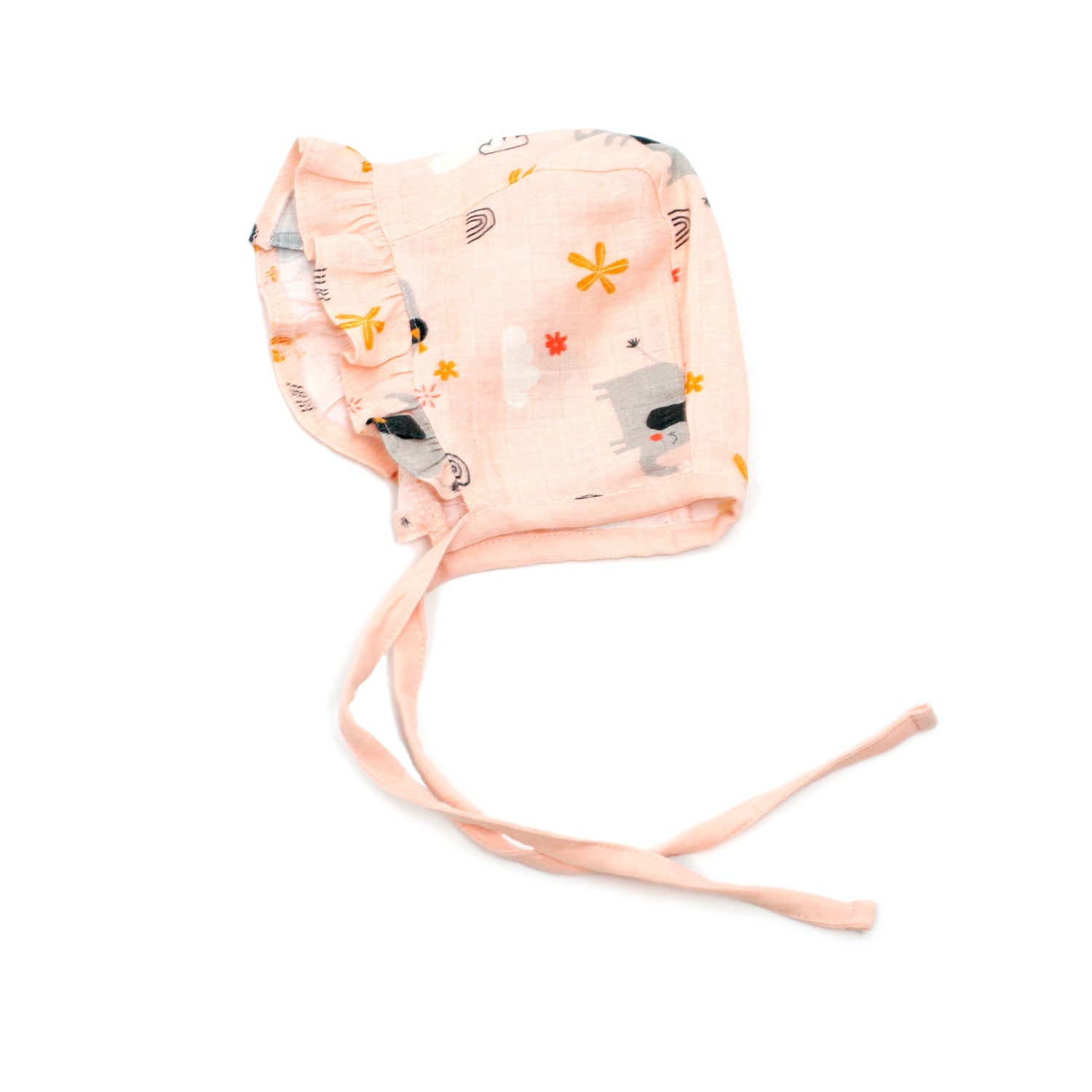 Elephant Ruffled Bonnet Hat (Organic Muslin)