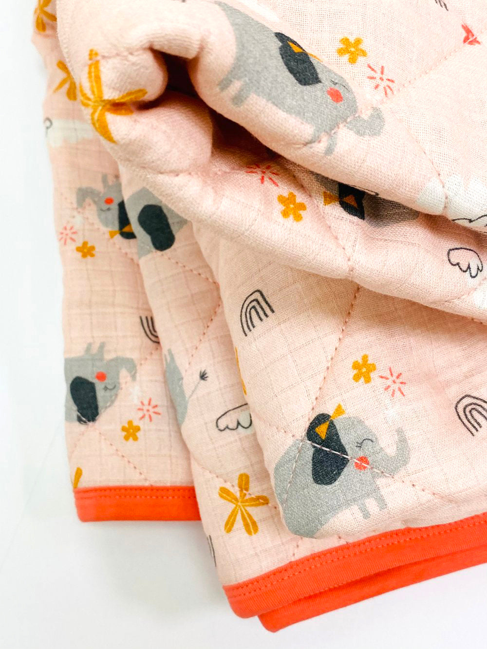 Elephant Reversible Baby Quilted Blanket (Organic Muslin)