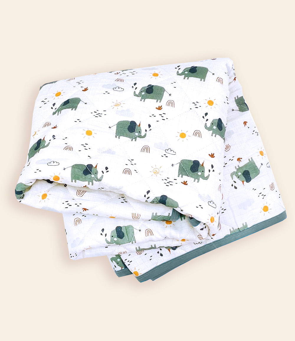 Elephant Reversible Baby Quilted Blanket (Organic Muslin)