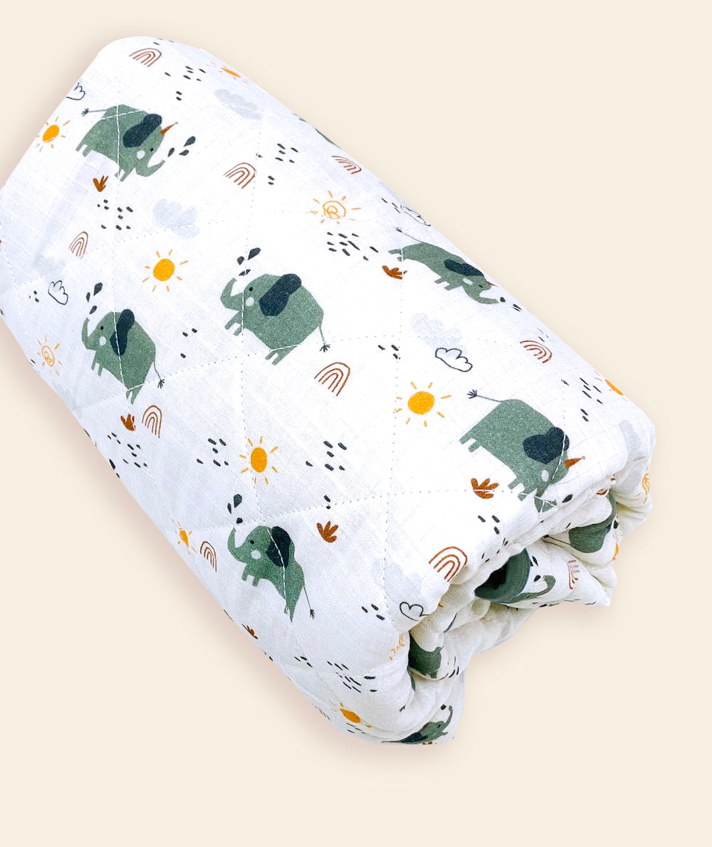 Elephant Reversible Baby Quilted Blanket (Organic Muslin)