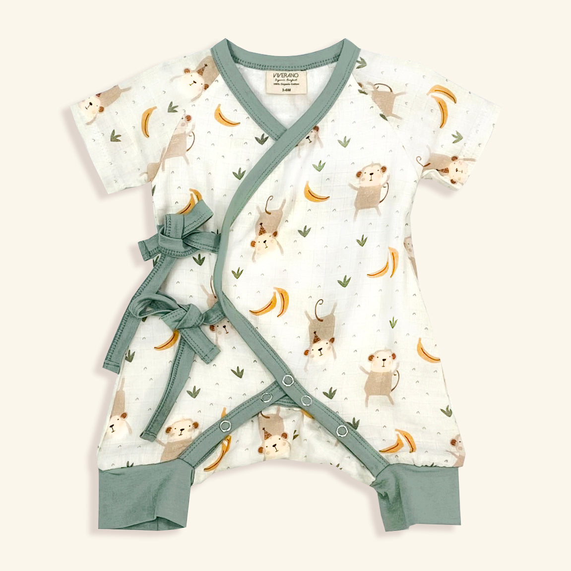 Monkey In The Woods Baby Kimono Romper (Organic Muslin)