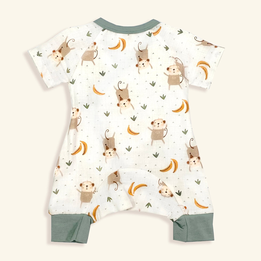 Monkey In The Woods Baby Kimono Romper (Organic Muslin)