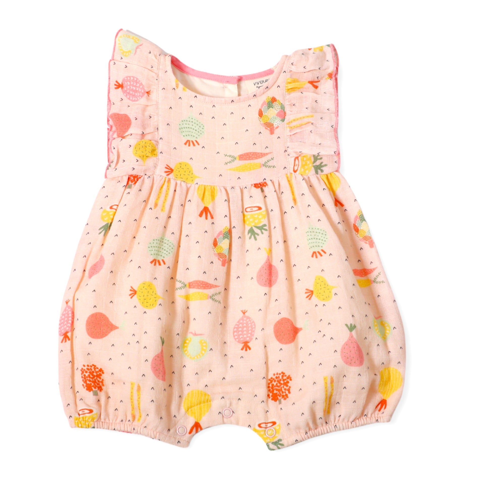 Veggie Salad Ruffle & Flutter Short Romper (Organic Muslin)