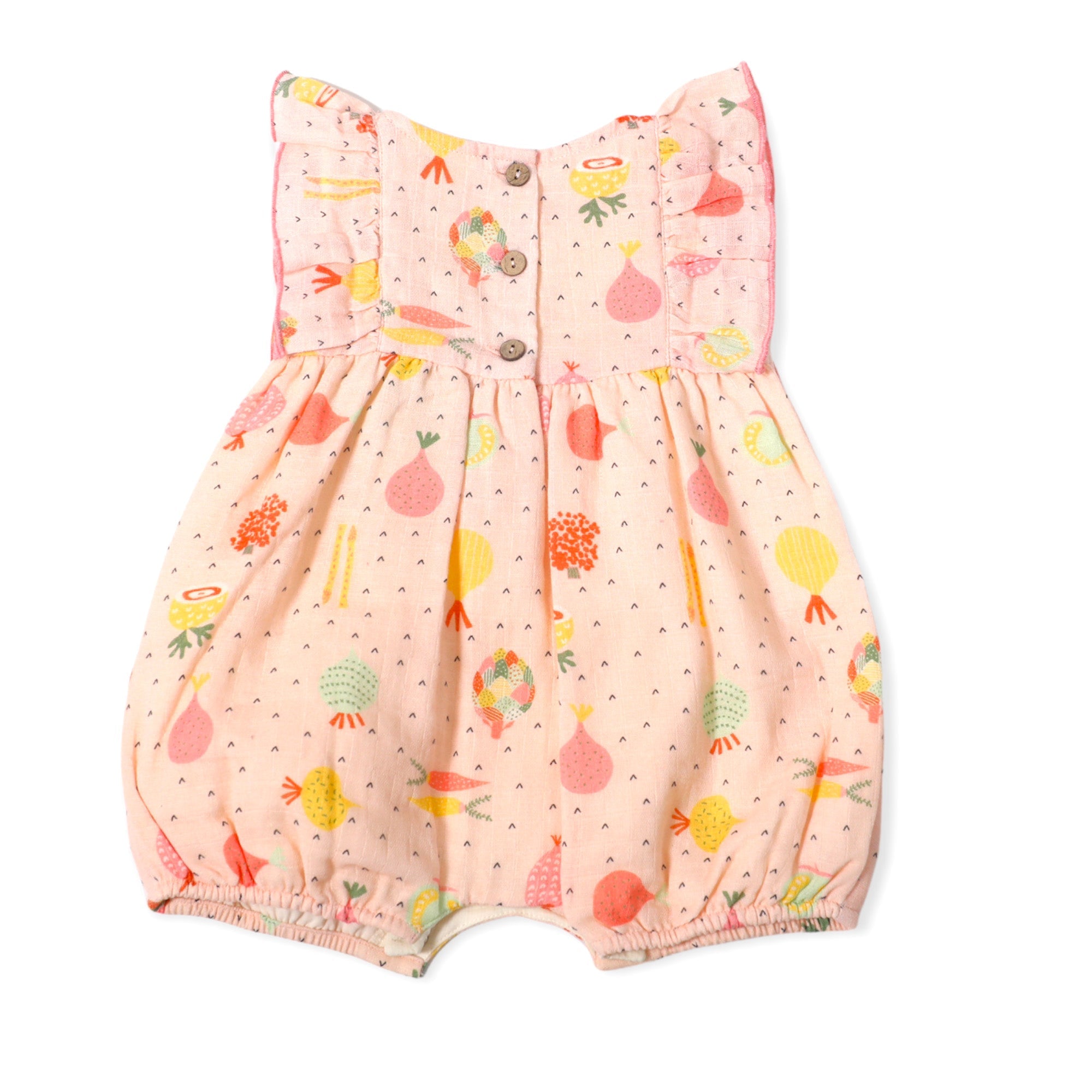 Veggie Salad Ruffle & Flutter Short Romper (Organic Muslin)