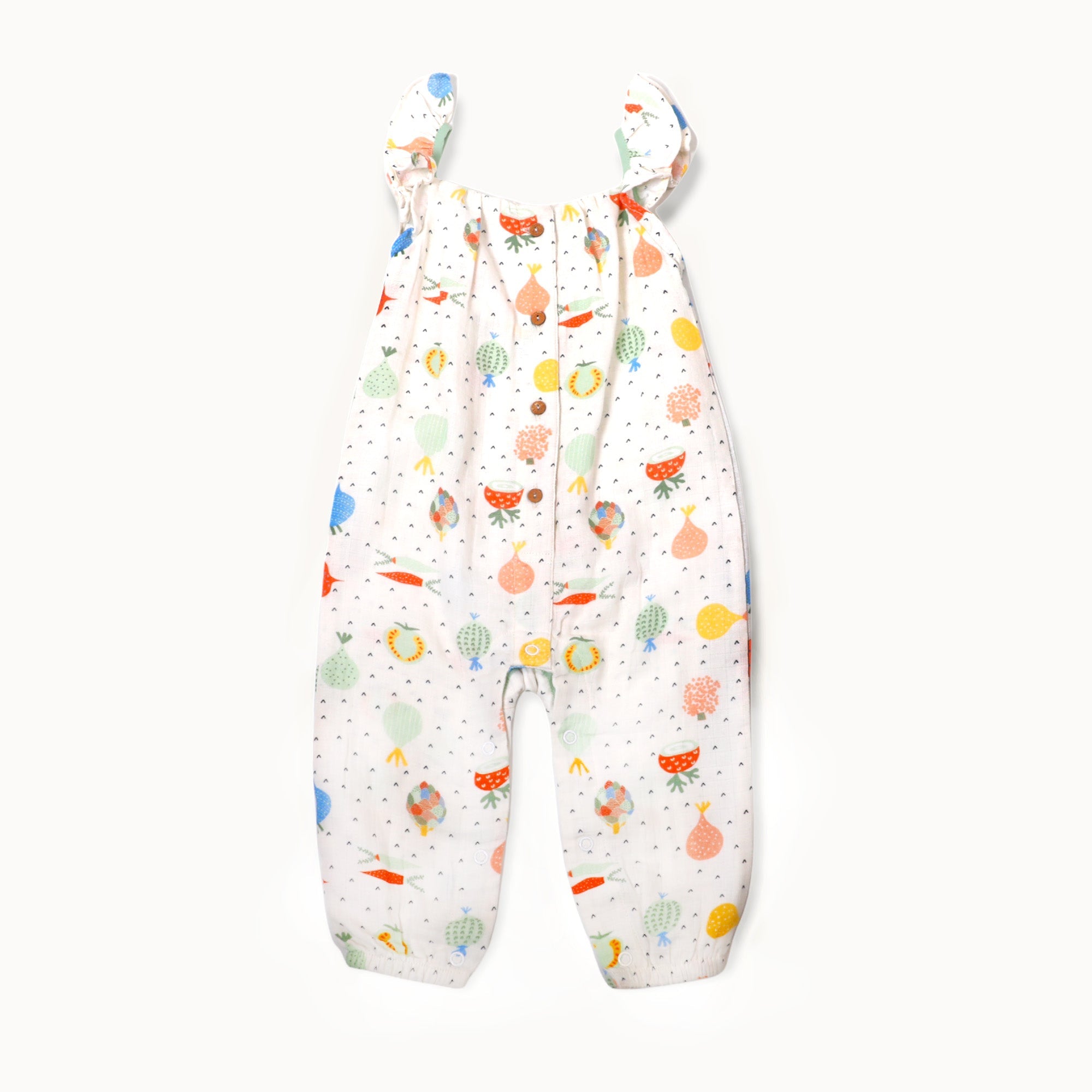 Veggie Ruffle & Button Jumpsuit Romper (Organic Muslin)