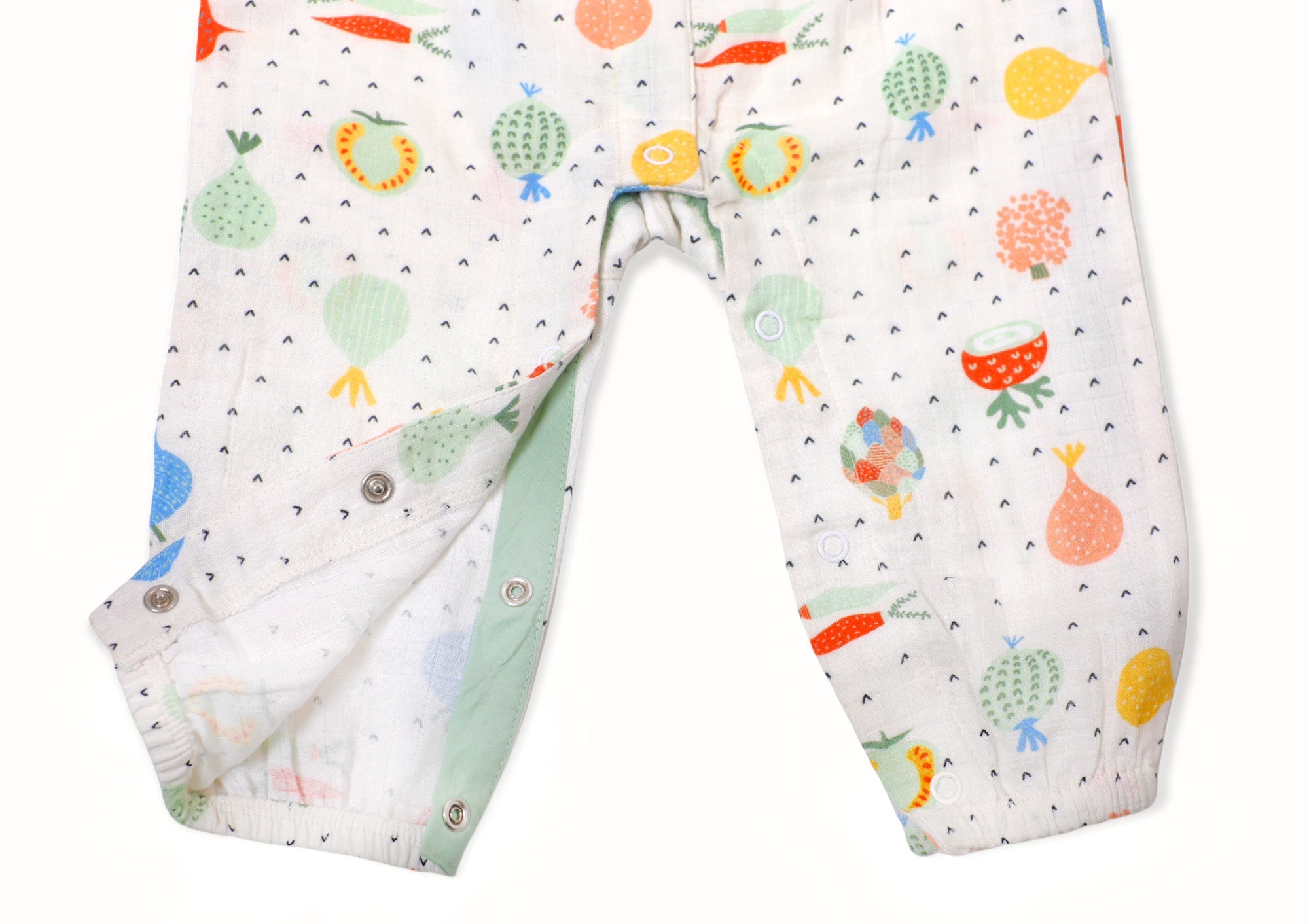 Veggie Ruffle & Button Jumpsuit Romper (Organic Muslin)