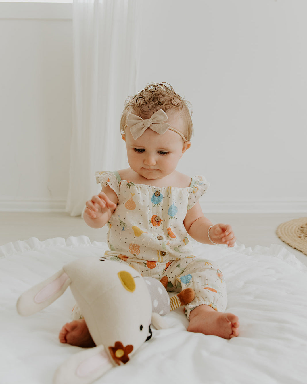 Veggie Ruffle & Button Jumpsuit Romper (Organic Muslin)
