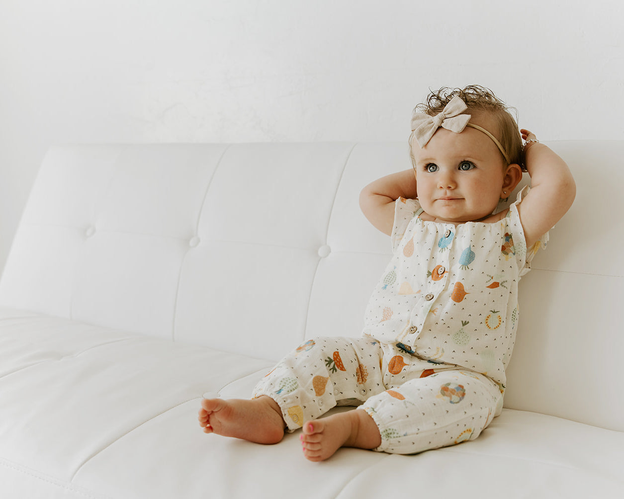 Veggie Ruffle & Button Jumpsuit Romper (Organic Muslin)