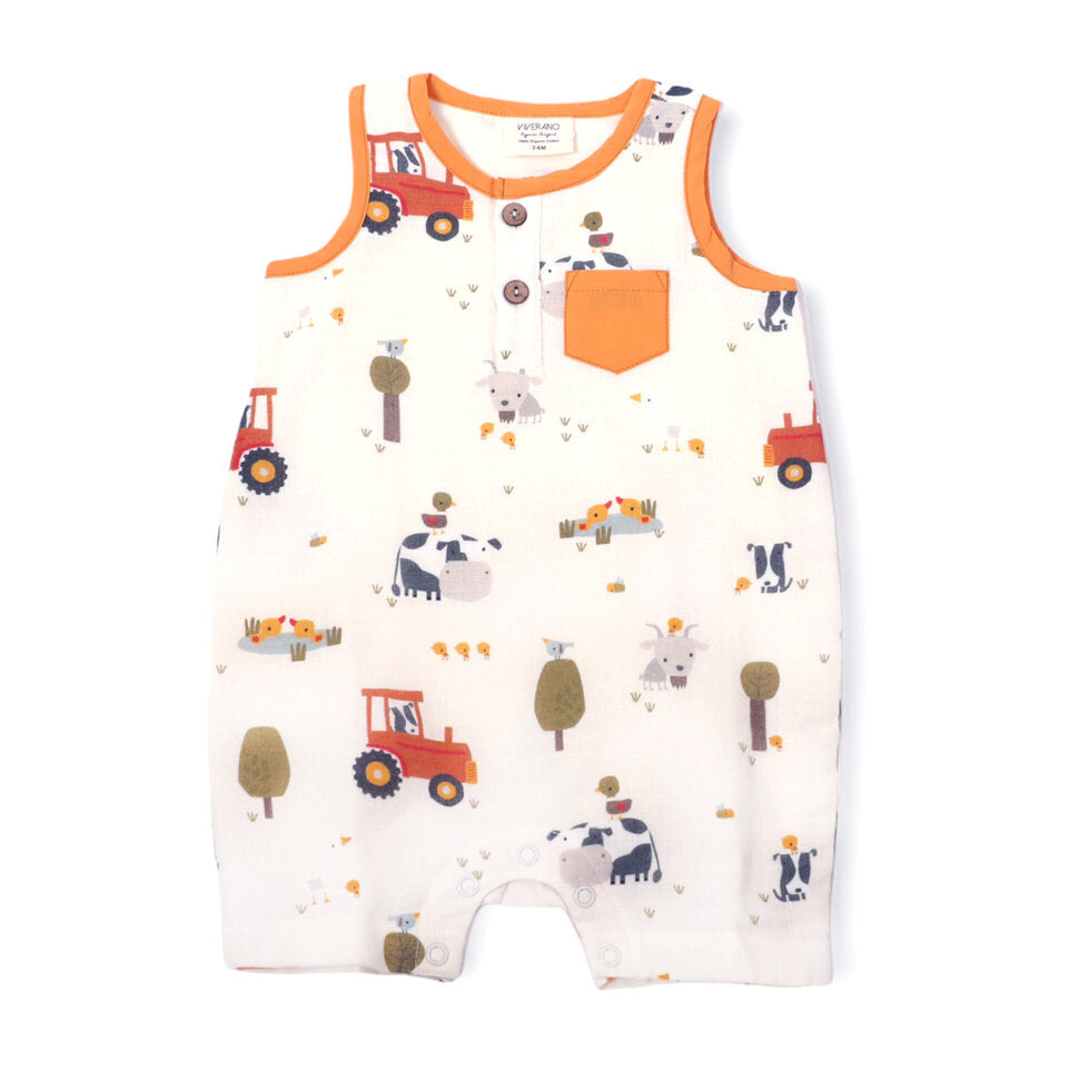 Farm Sleeveless Short Pocket Romper (Organic Muslin)
