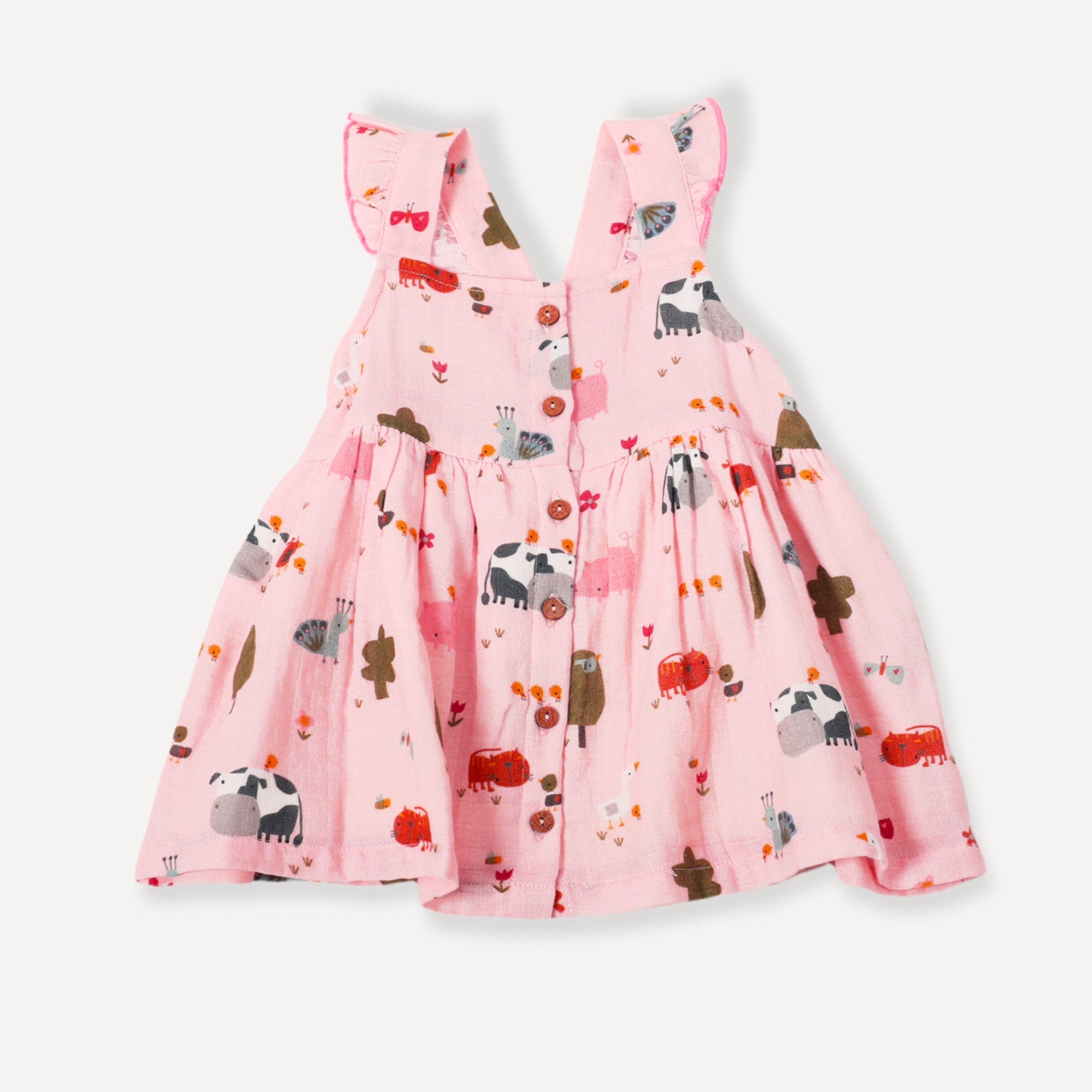 Farm Ruffled Sleeveless Button Front Baby Dress + Bloomer SET (Organic)