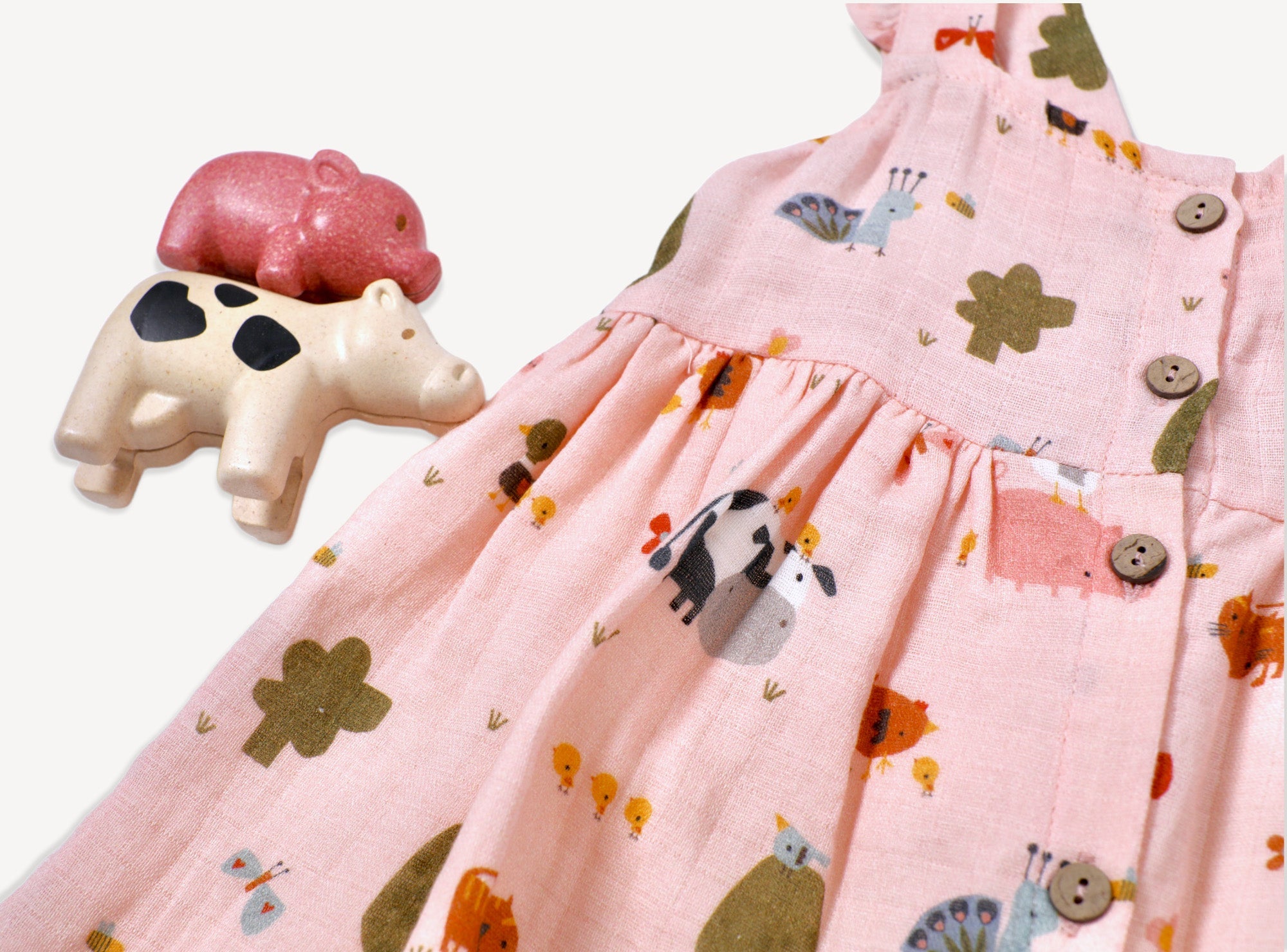 Farm Ruffled Sleeveless Button Front Baby Dress + Bloomer SET (Organic)