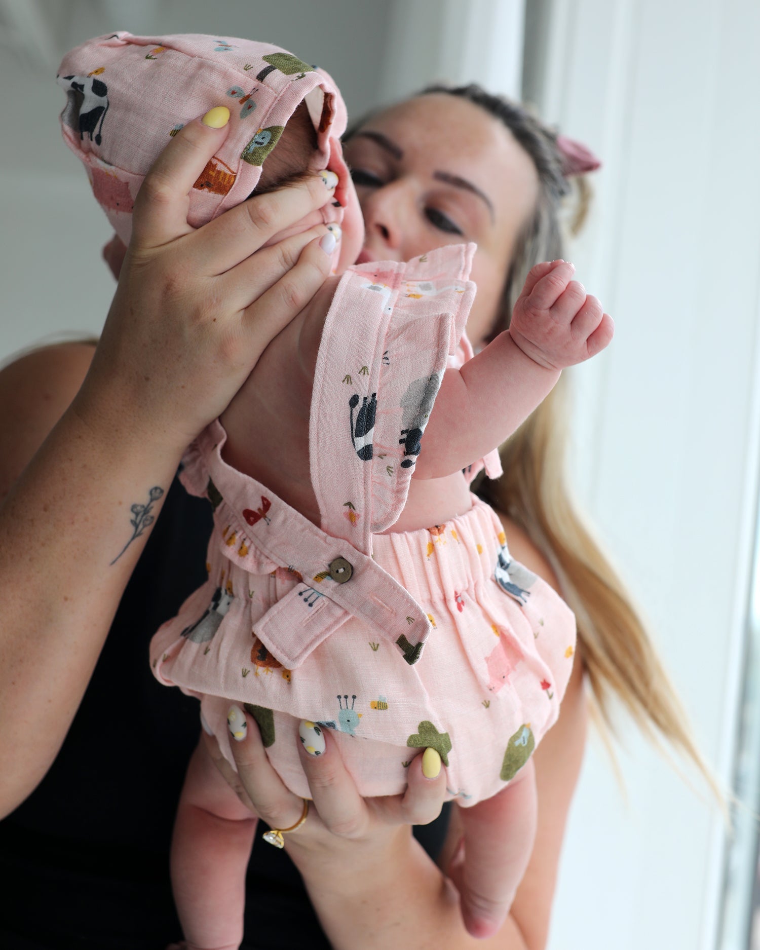 Chick Chick Farm Ruffle Criss Cross Short Romper (Organic Cotton)