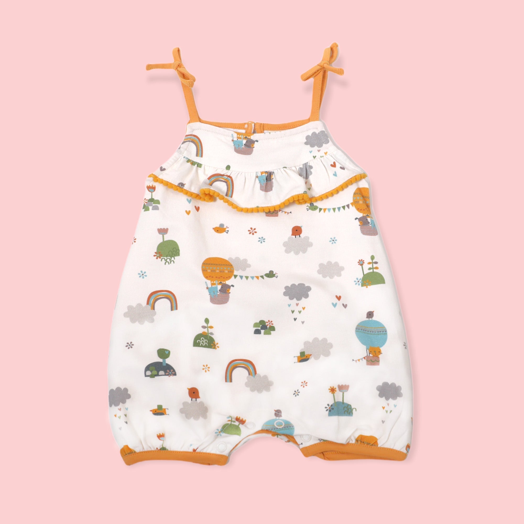 Fly Away Balloon Pom-Pom & Tie Short Romper (Organic)