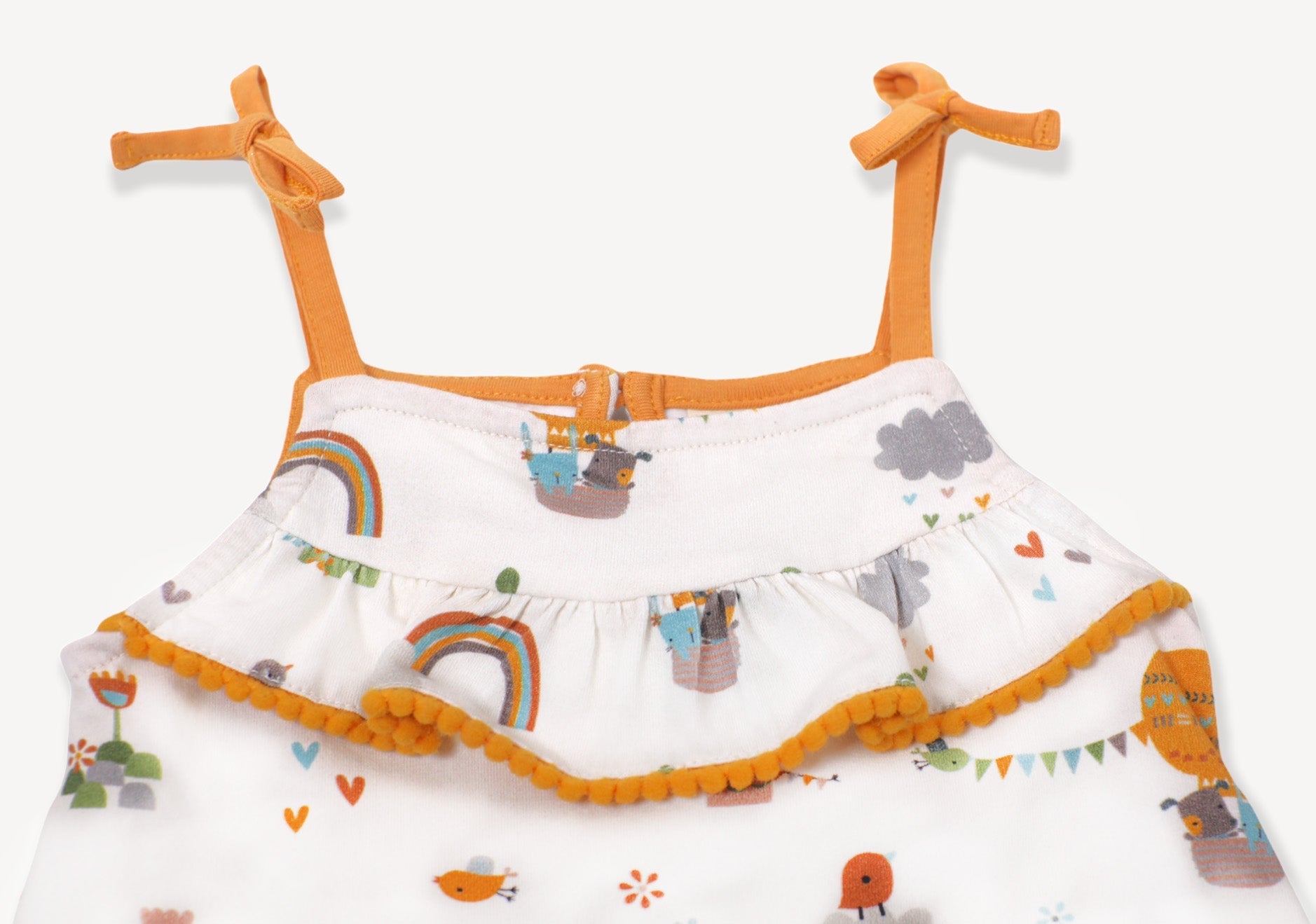 Fly Away Balloon Pom-Pom & Tie Short Romper (Organic)