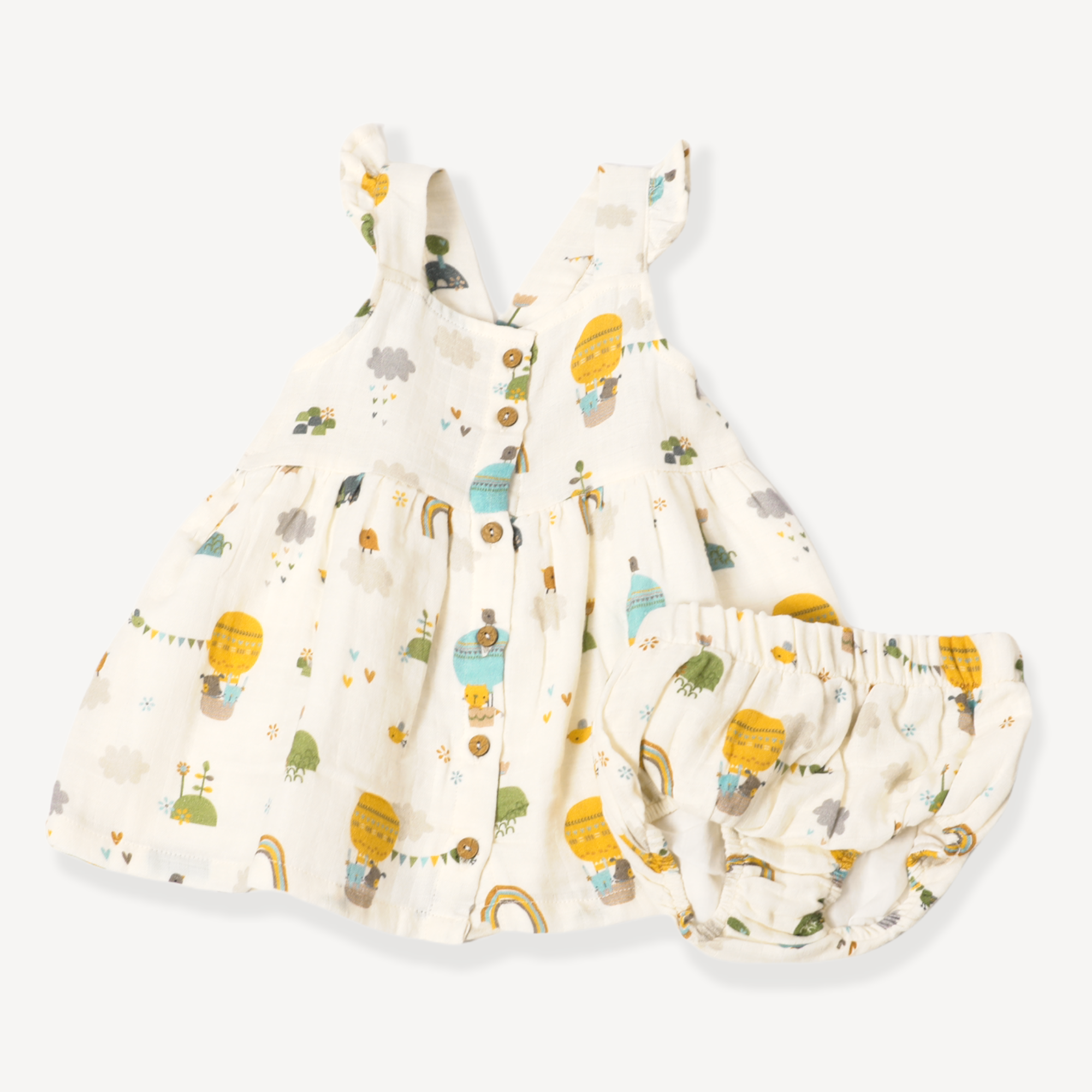Fly Away Balloon Ruffle Dress + Bloomer (Organic Muslin)