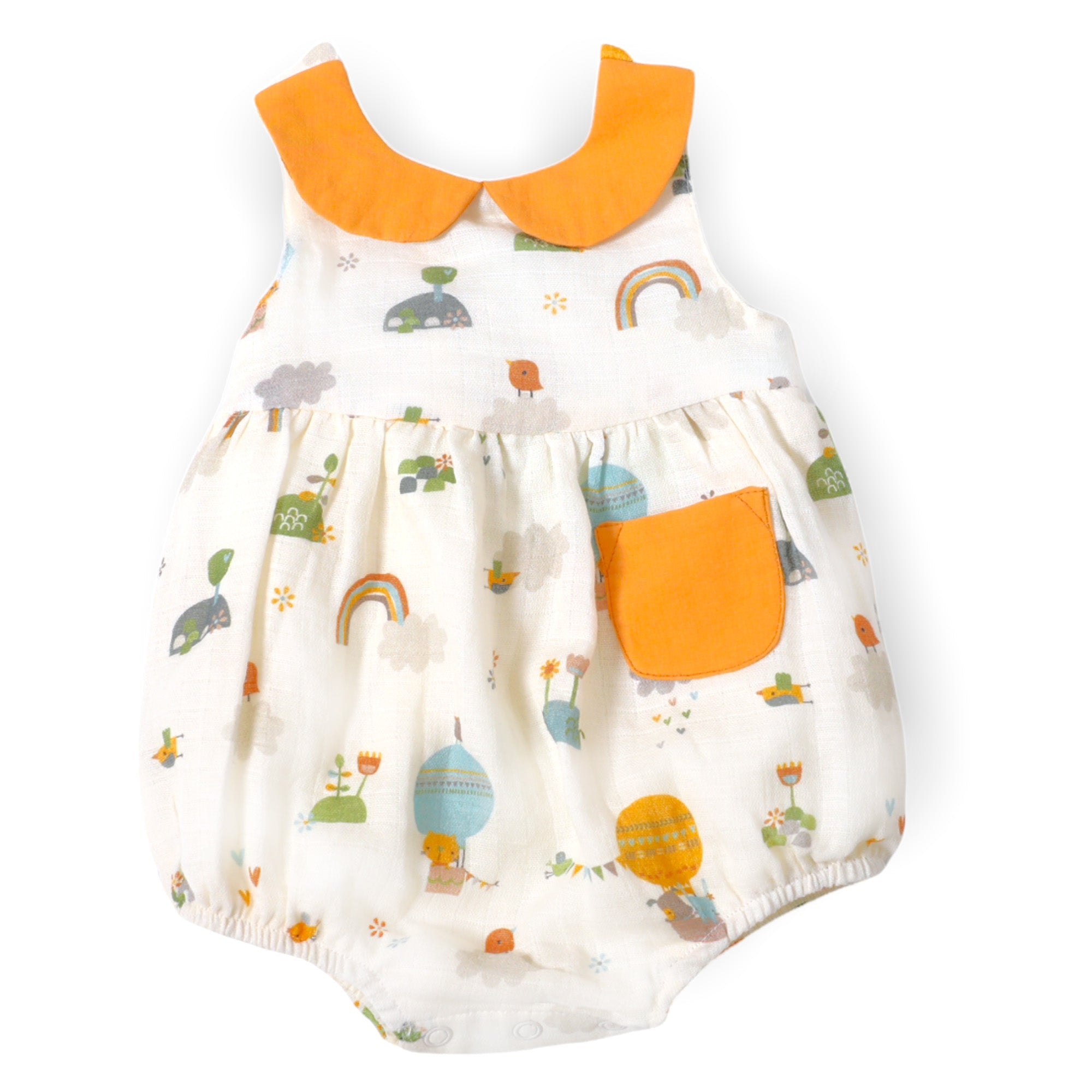 Fly Away Balloon Peter Pan Collar Baby Bubble Romper (Organic Muslin)