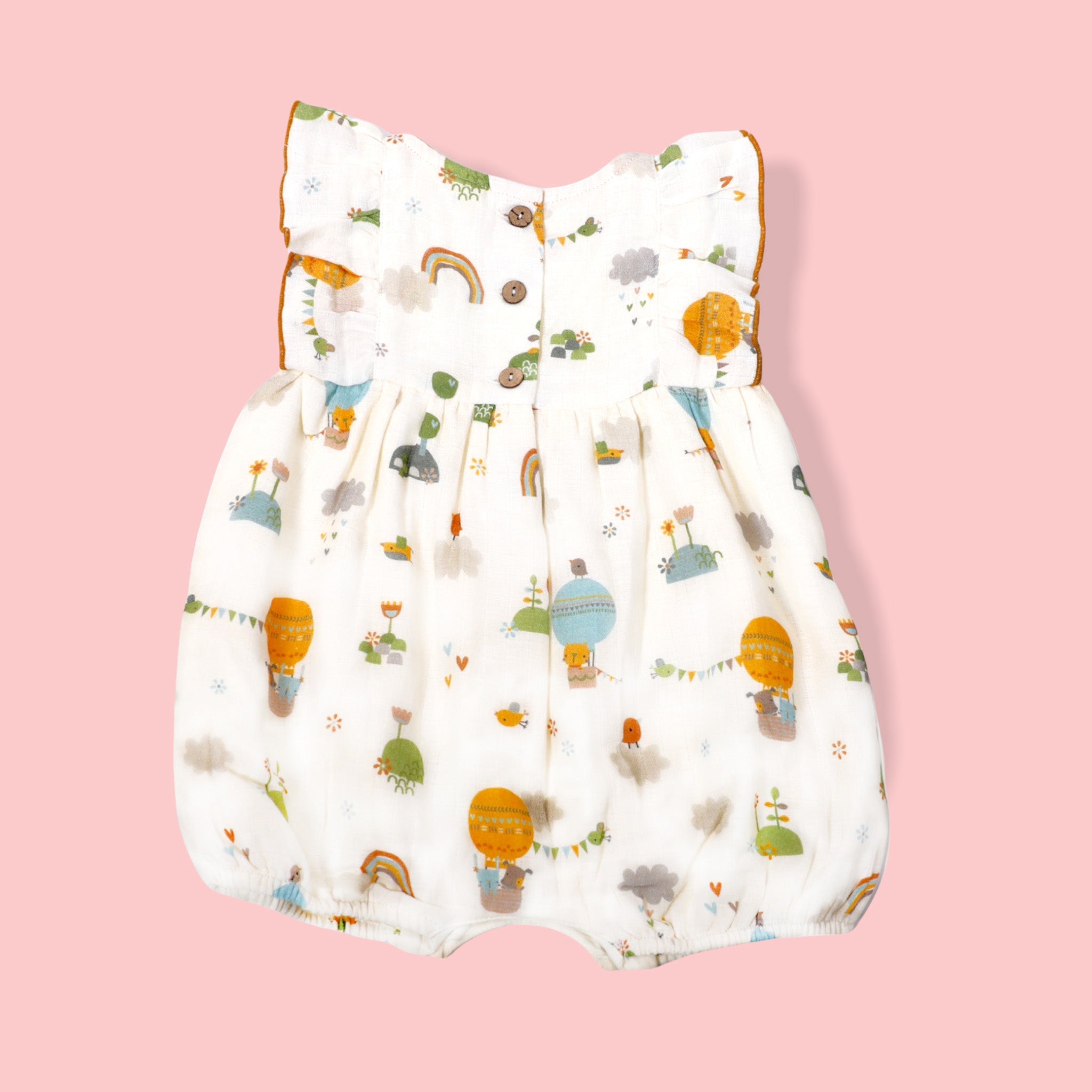 Fly Away Balloon Ruffle & Flutter Romper (Organic Muslin)