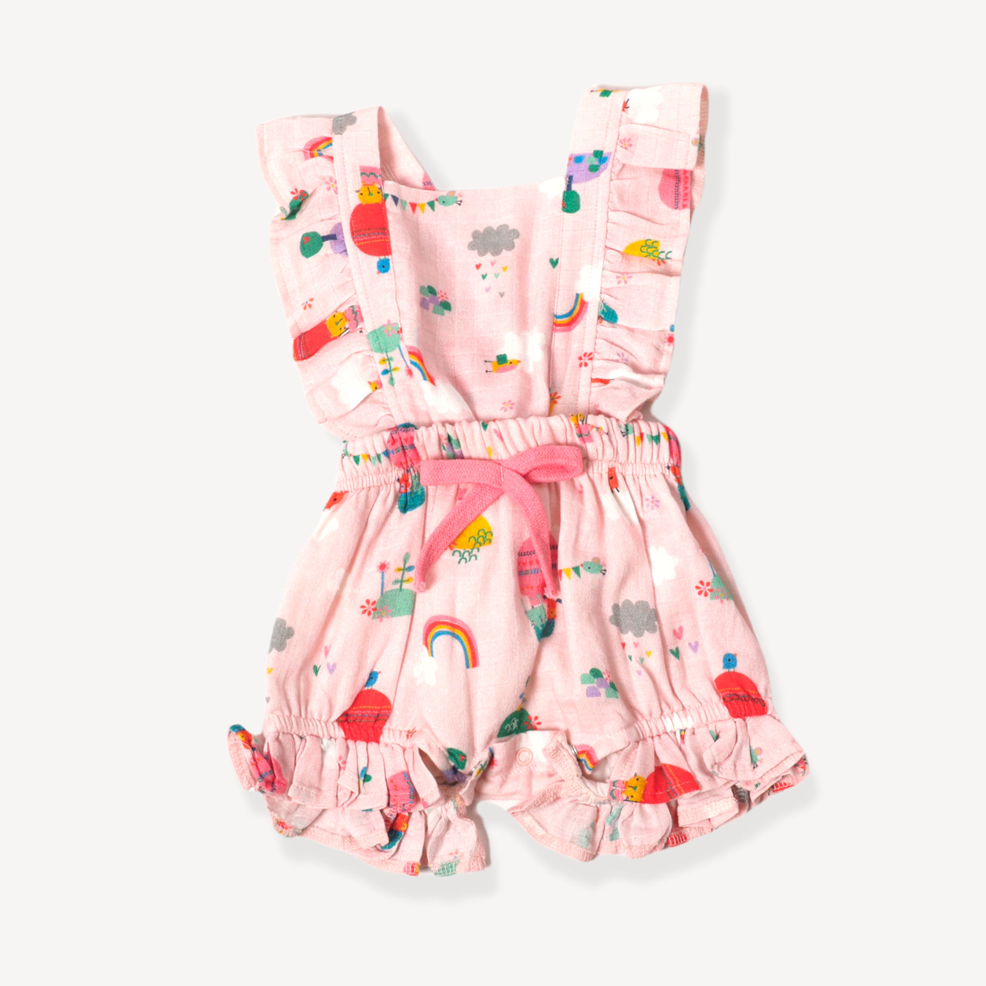 Fly Away Balloon Ruffle & Tie Back Romper (Organic Muslin)