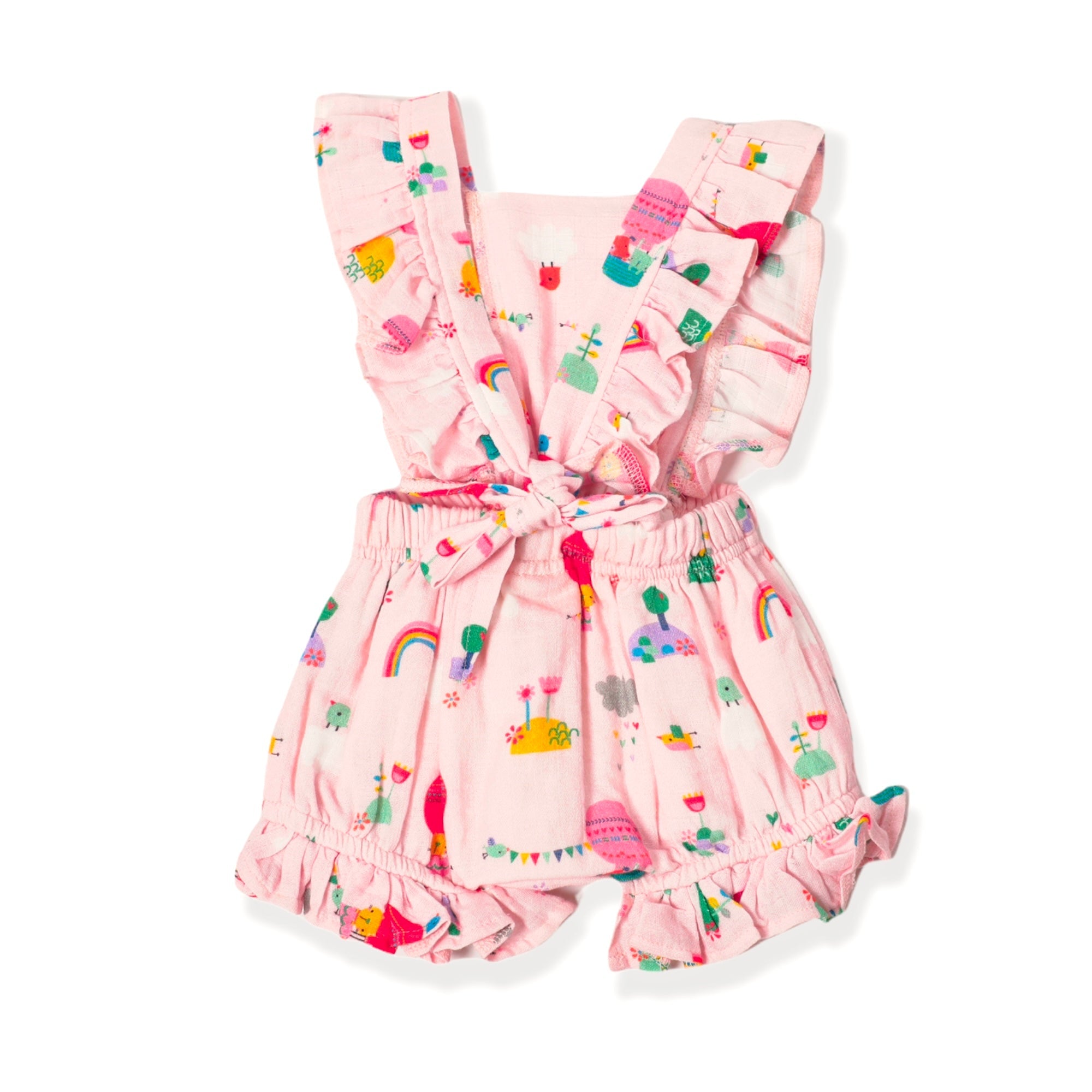 Fly Away Balloon Ruffle & Tie Back Romper (Organic Muslin)